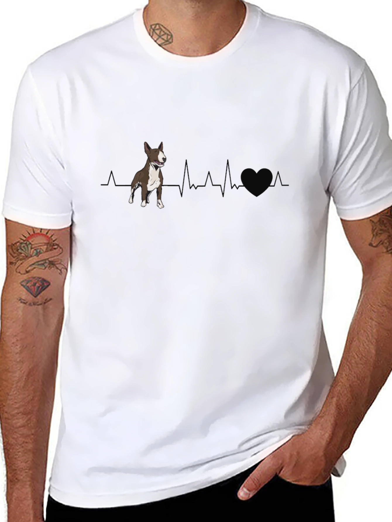 Dog Heartbeat Graphic T-Shirt - Bull Terrier Love