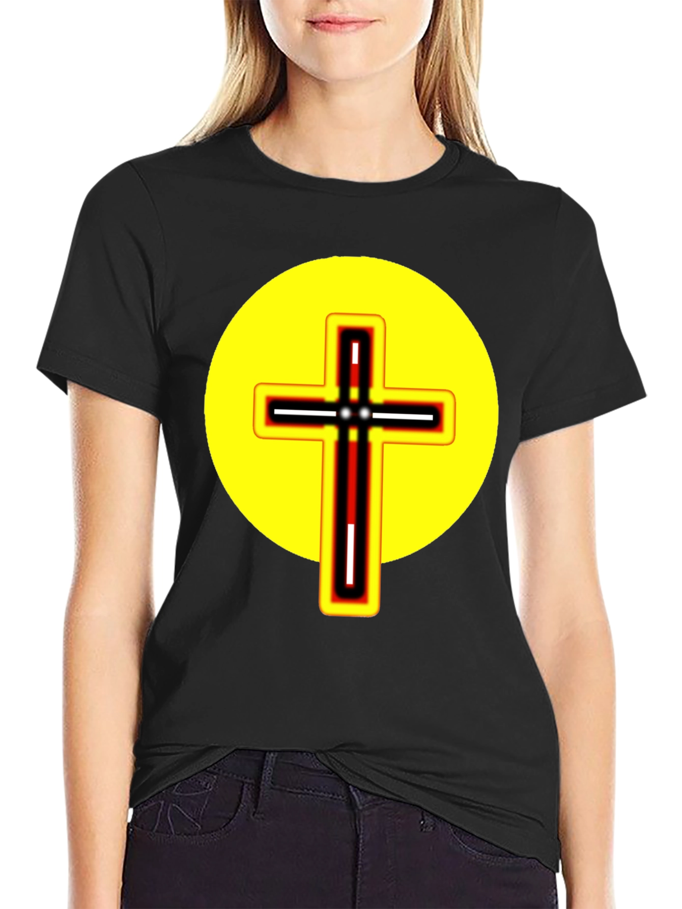 Black T-Shirt with Cross Graphic
