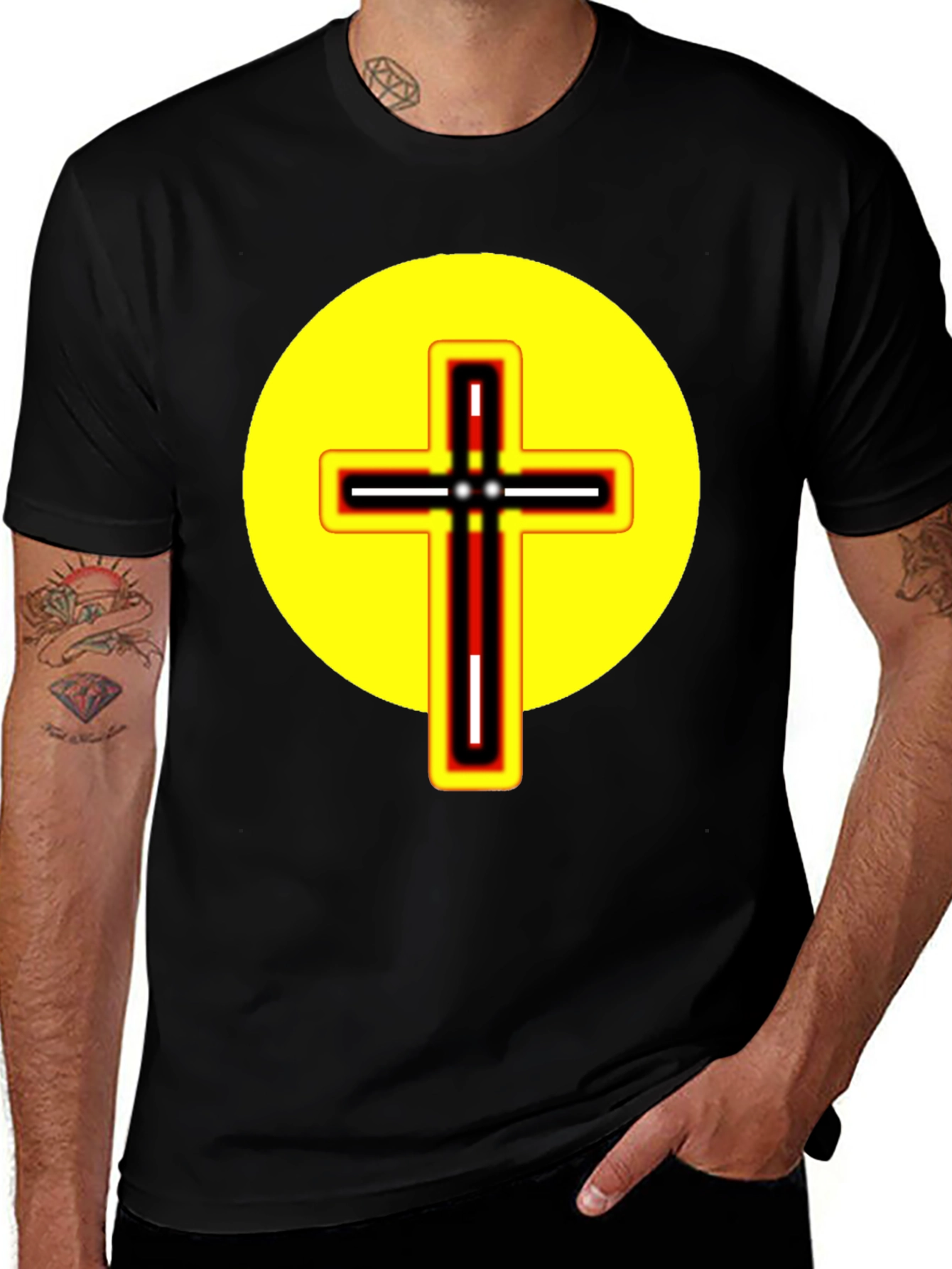 Black T-Shirt with Cross Graphic