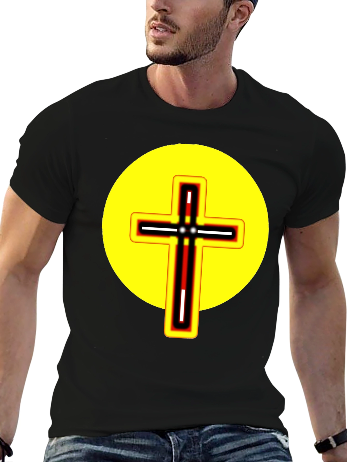 Black T-Shirt with Cross Graphic