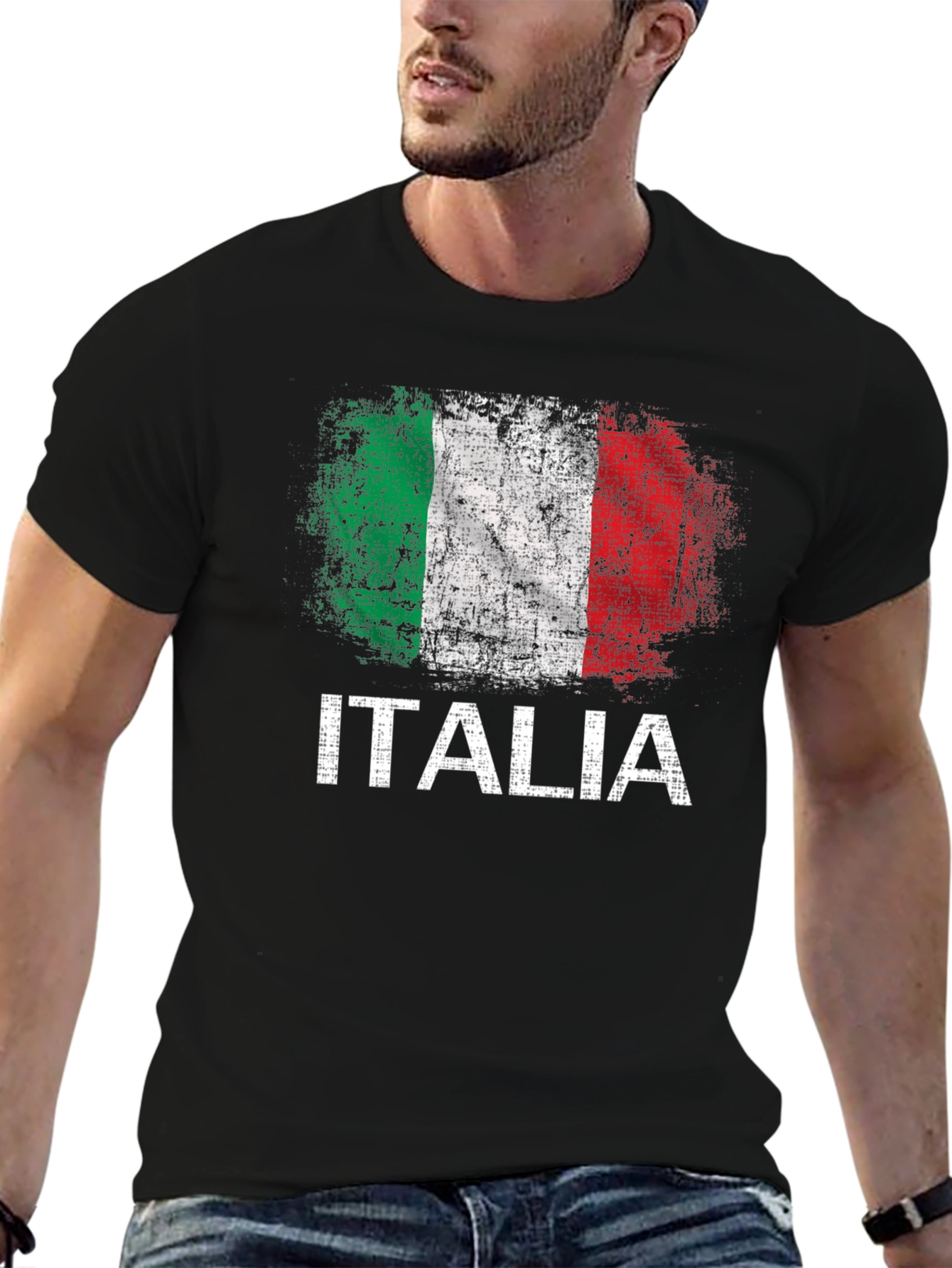 Italia Flag Graphic T-Shirt - Distressed Print