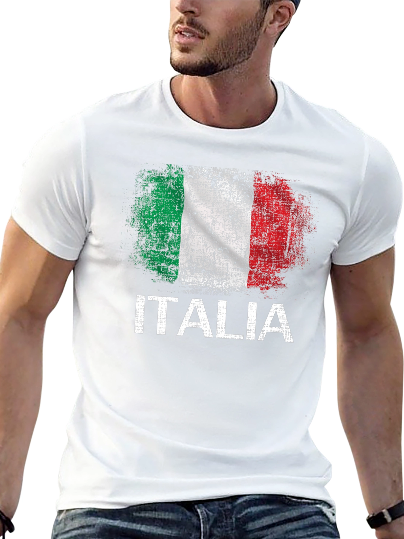 Italia Flag Graphic T-Shirt - Distressed Print