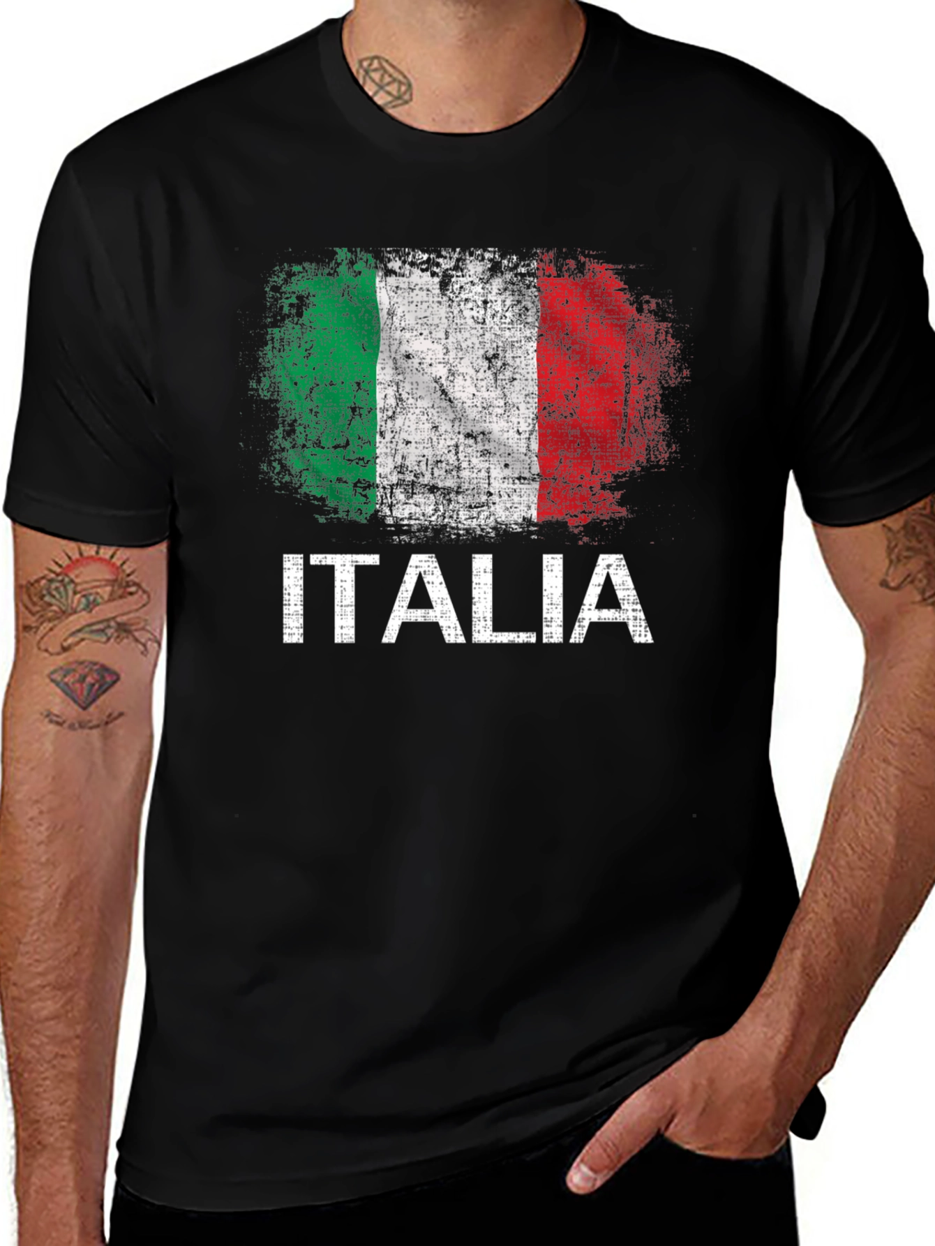 Italia Flag Graphic T-Shirt - Distressed Print