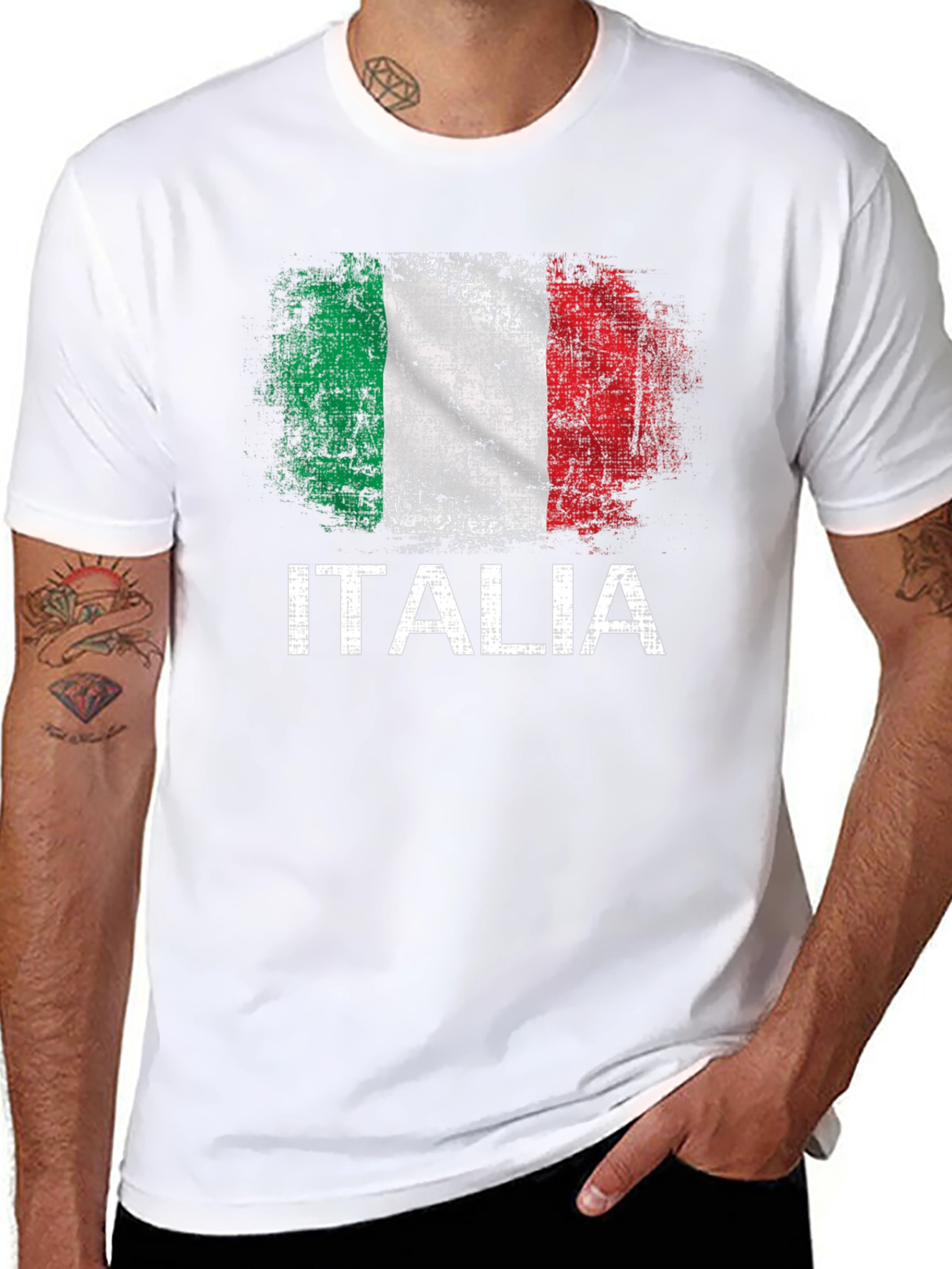 Italia Flag Graphic T-Shirt - Distressed Print