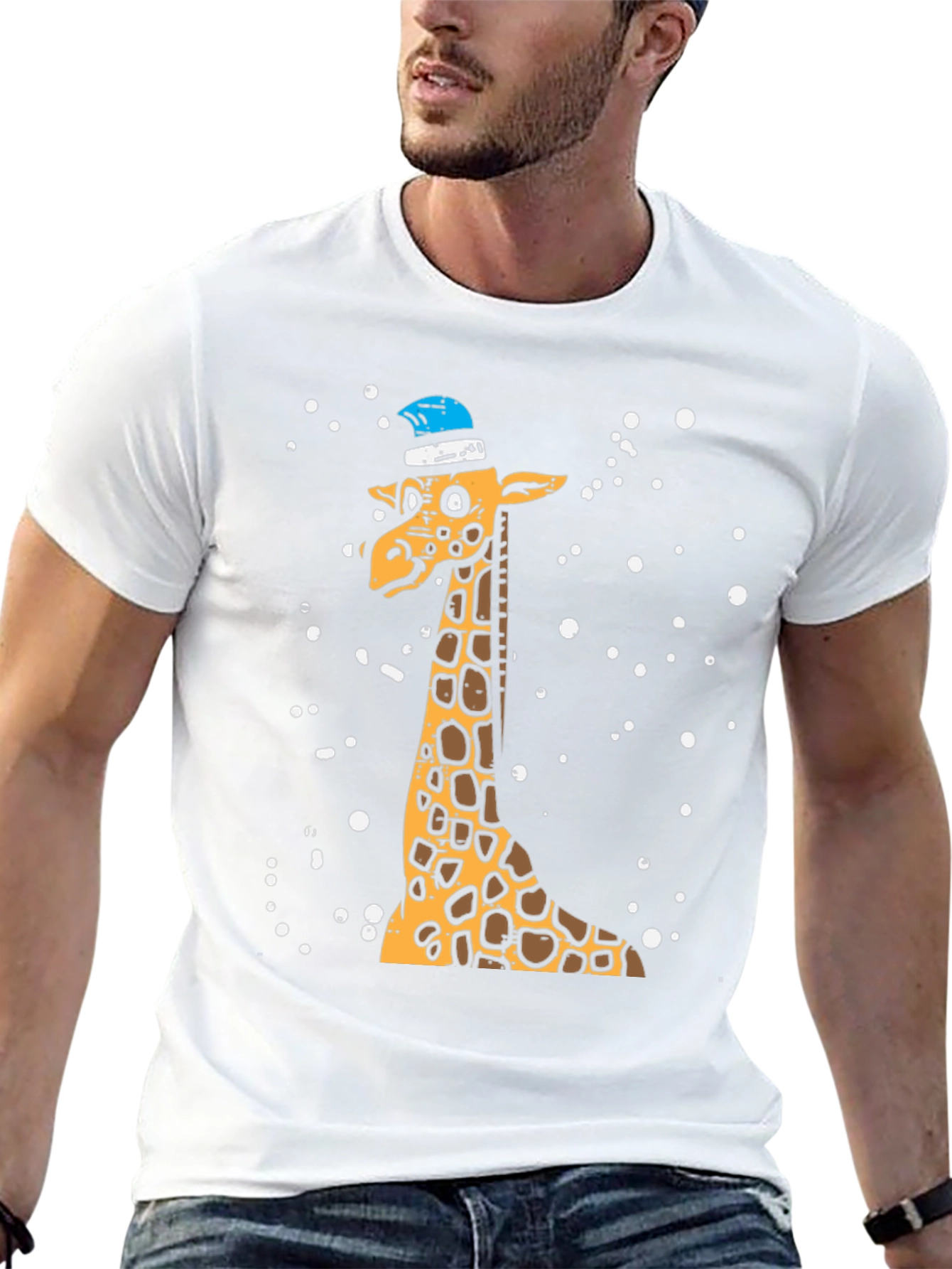 Giraffe with Santa Hat Graphic Tee