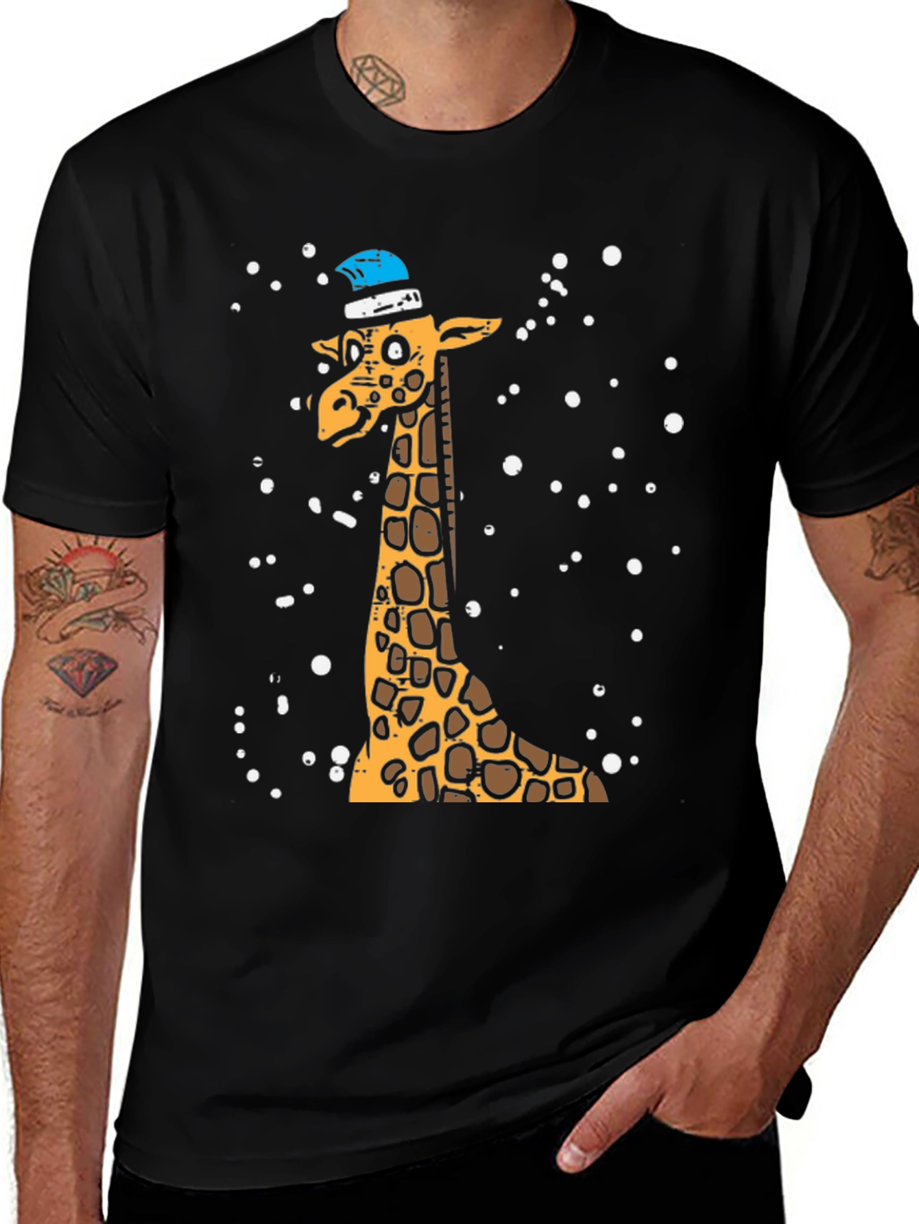 Giraffe with Santa Hat Graphic Tee