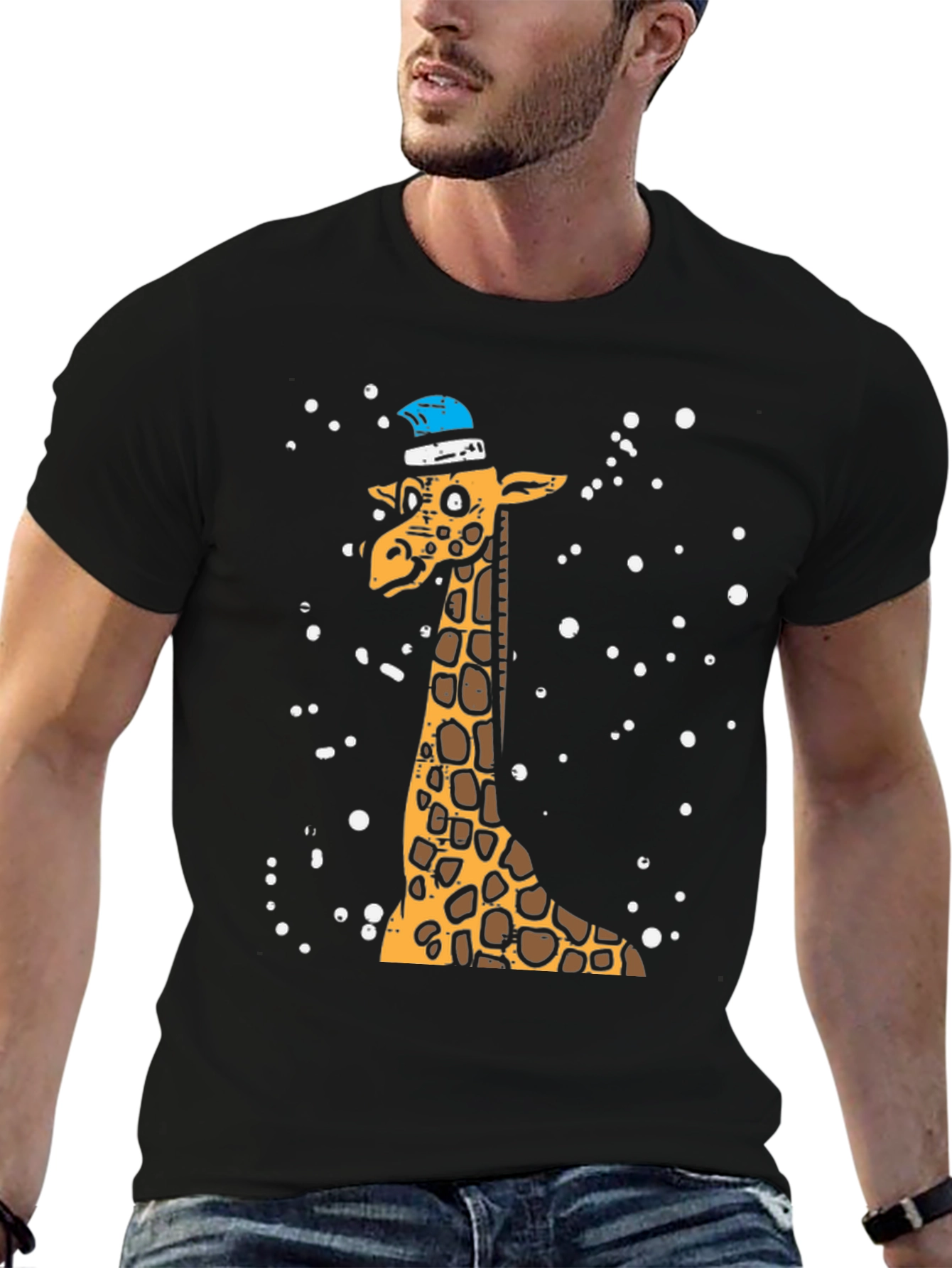 Giraffe with Santa Hat Graphic Tee