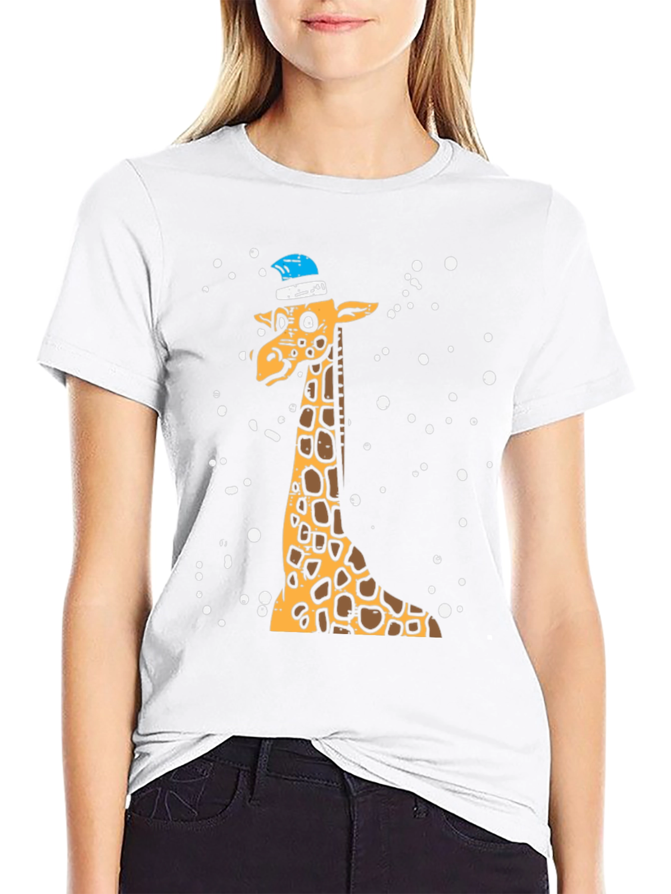 Giraffe with Santa Hat Graphic Tee