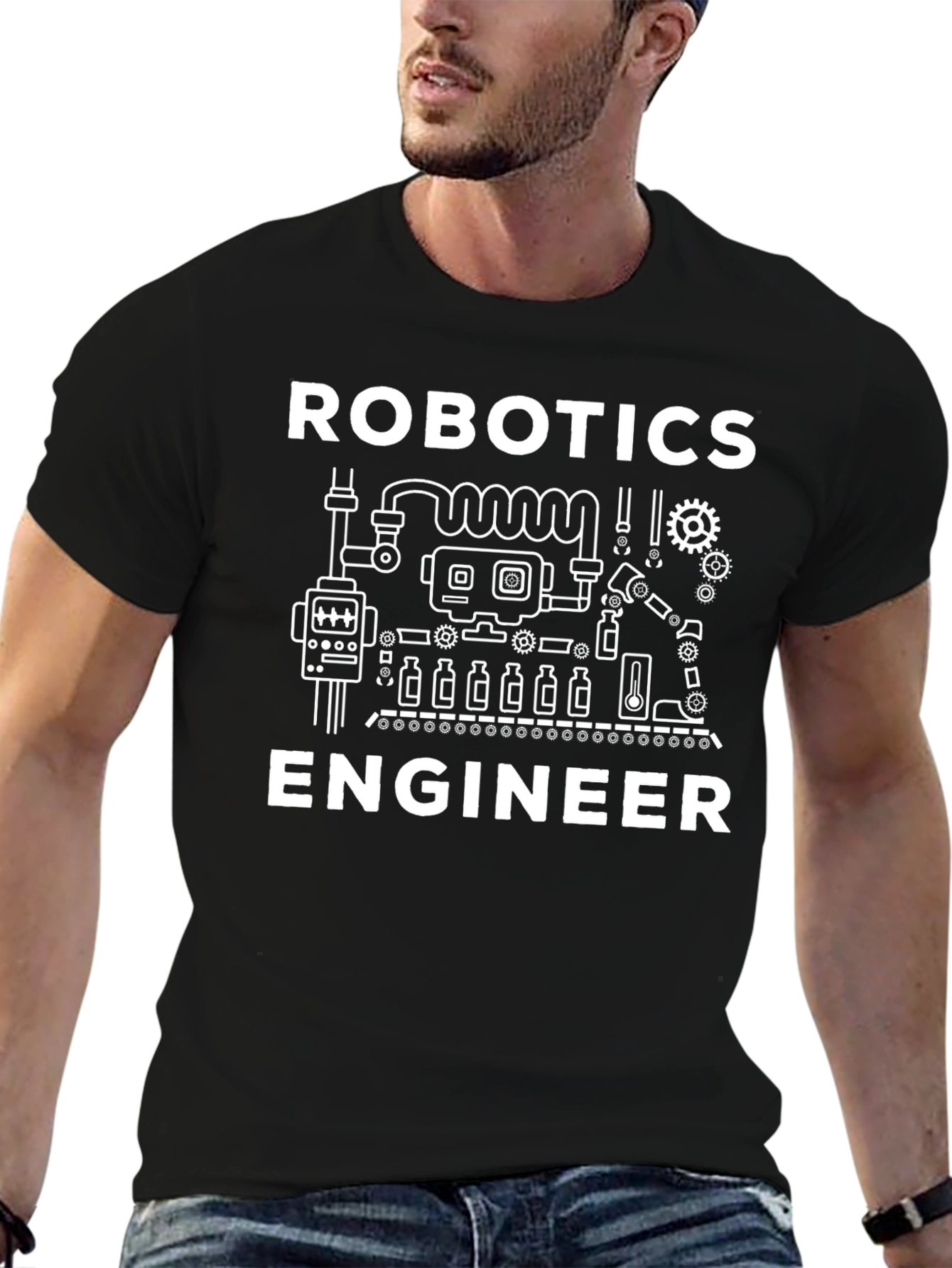 Robotics Engineer Graphic Tee - Black Cotton Shirt