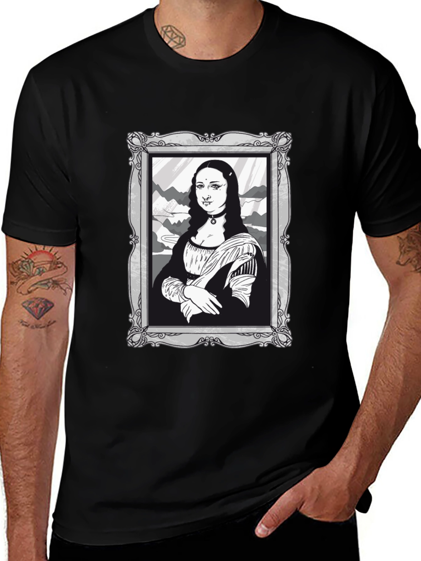 Mona Lisa Graphic Tee - Black Cotton Novelty Shirt
