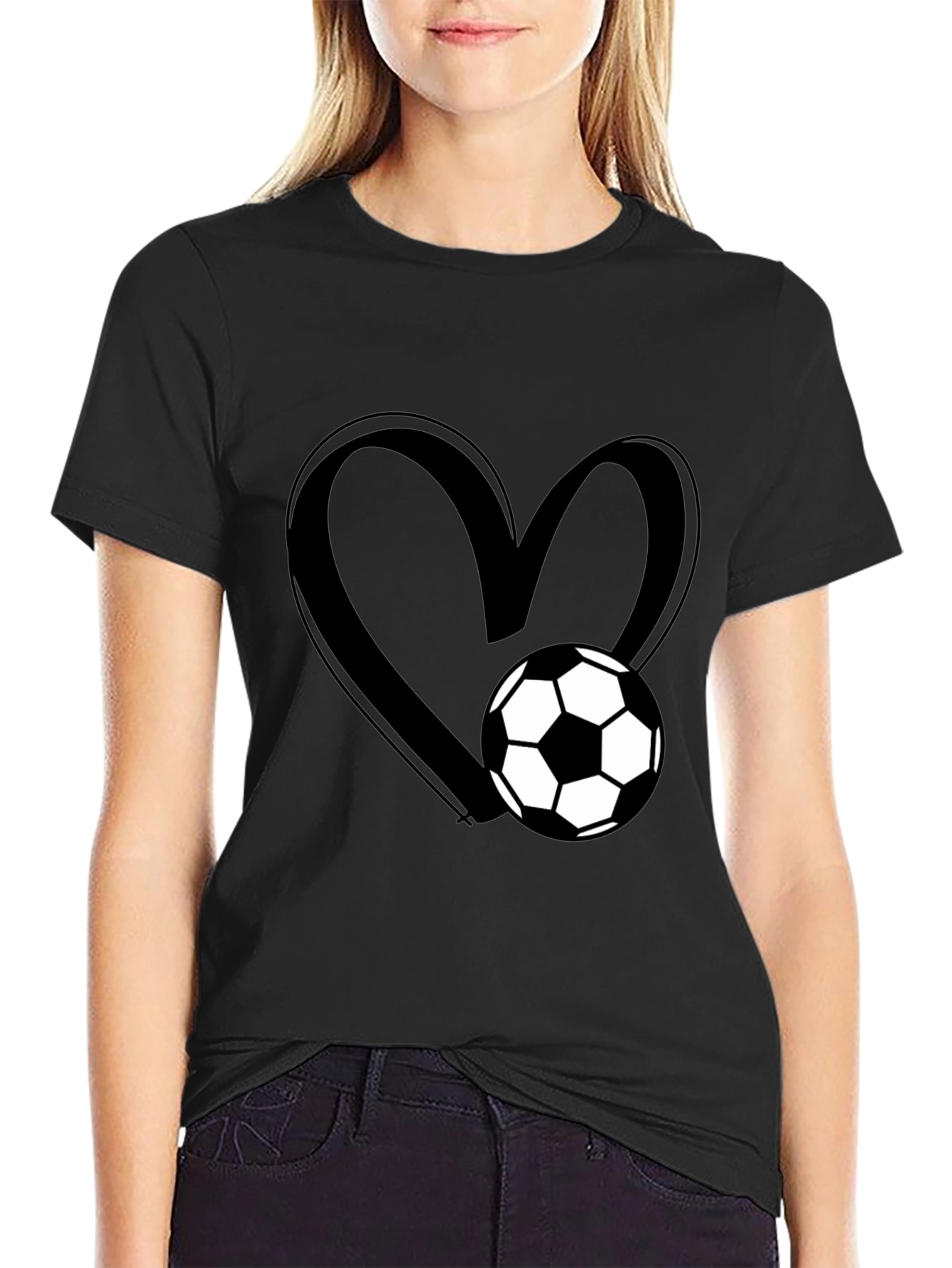 Soccer Heart Black T-Shirt