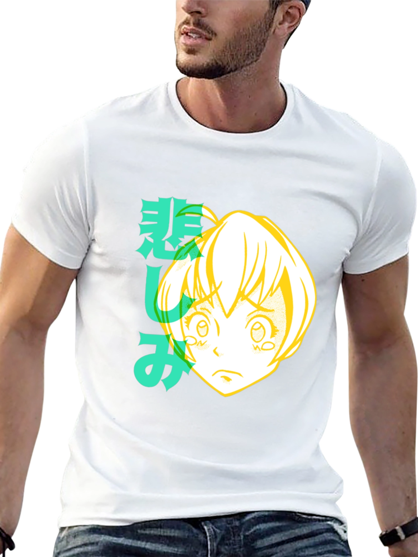 Anime Girl Graphic Tee - Black Cotton T-Shirt