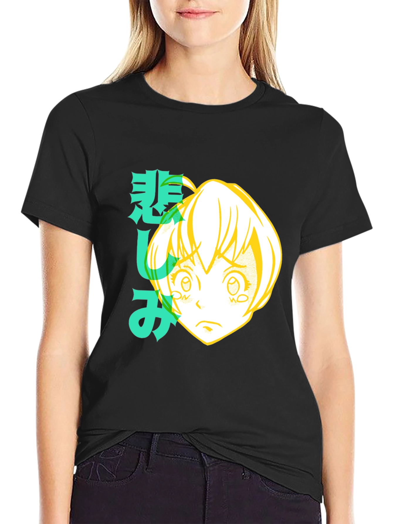 Anime Girl Graphic Tee - Black Cotton T-Shirt