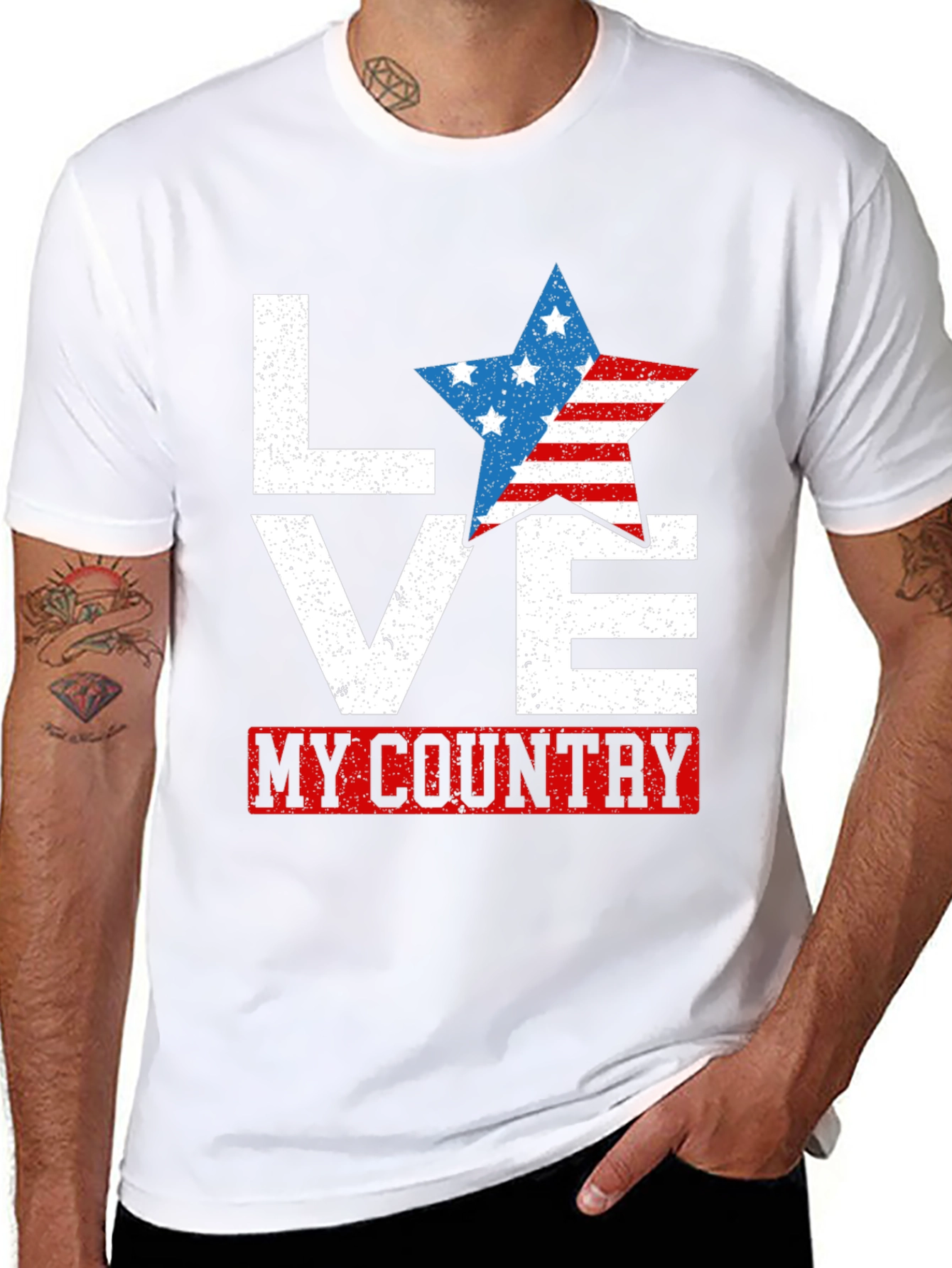 Love My Country USA Flag Star Patriotic T-Shirt