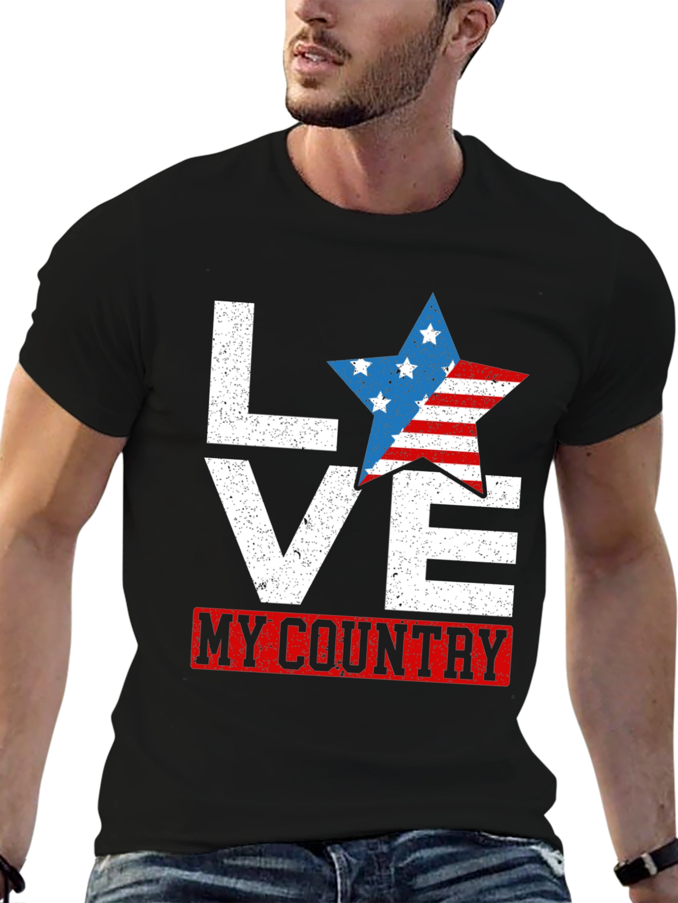 Love My Country USA Flag Star Patriotic T-Shirt
