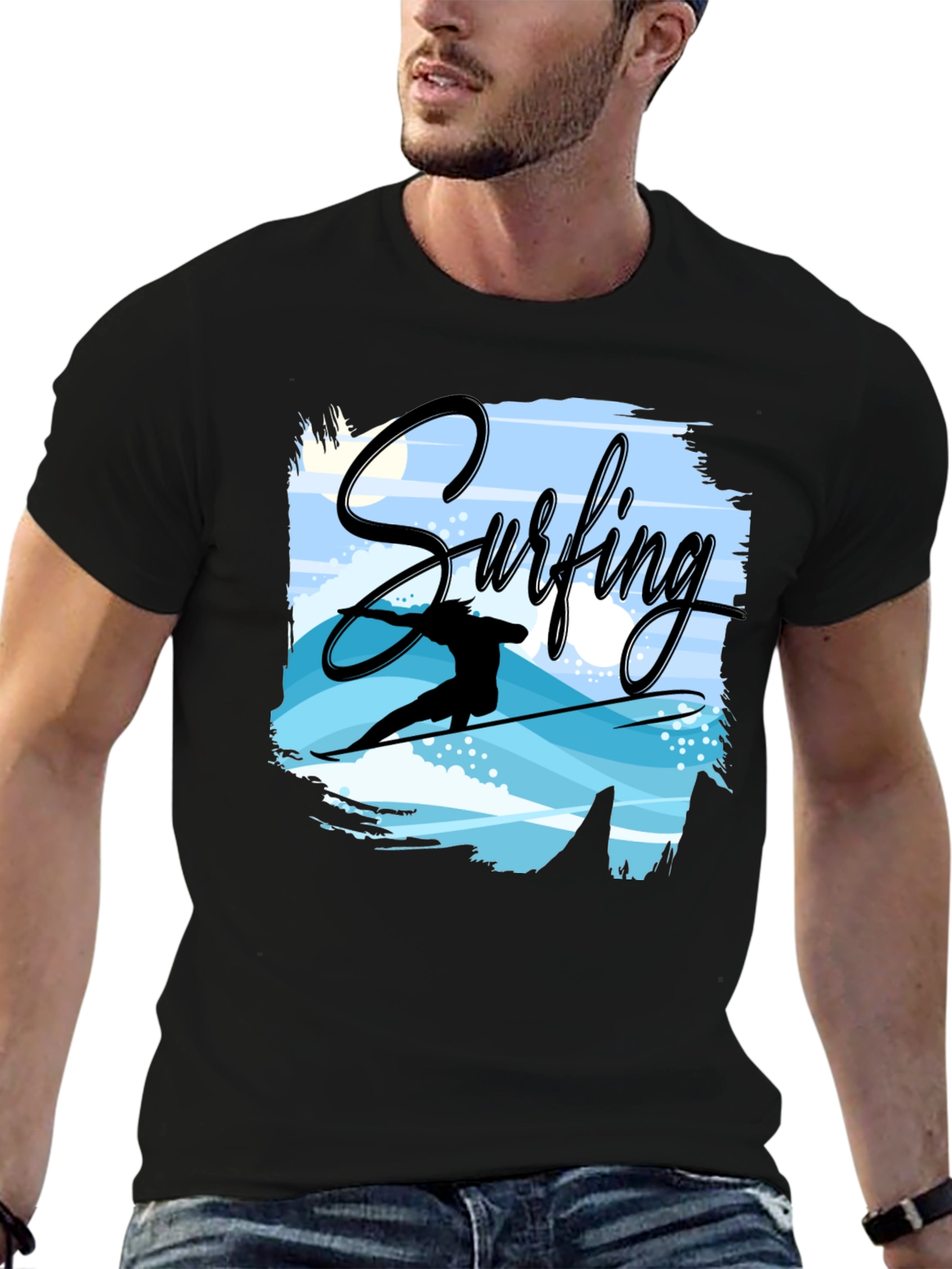 Surfing Graphic T-Shirt - Black