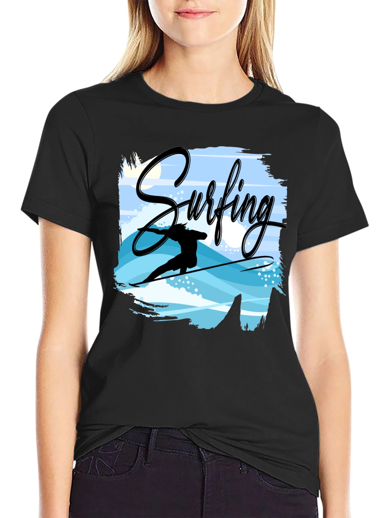 Surfing Graphic T-Shirt - Black