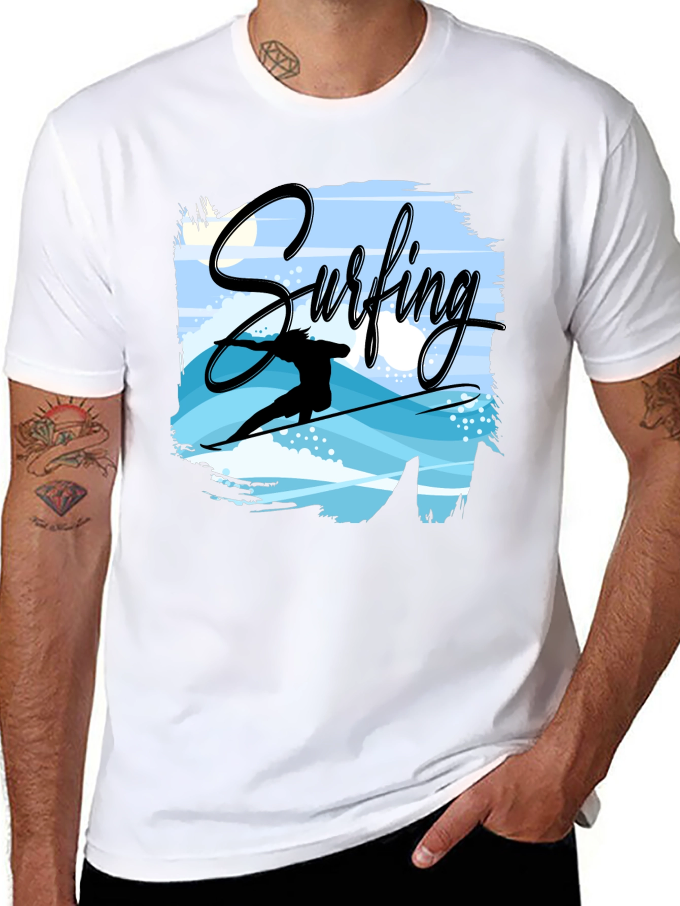 Surfing Graphic T-Shirt - Black