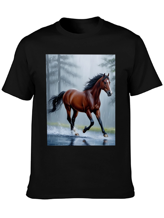Horse in Rain Black Tee - Unique Graphic Design