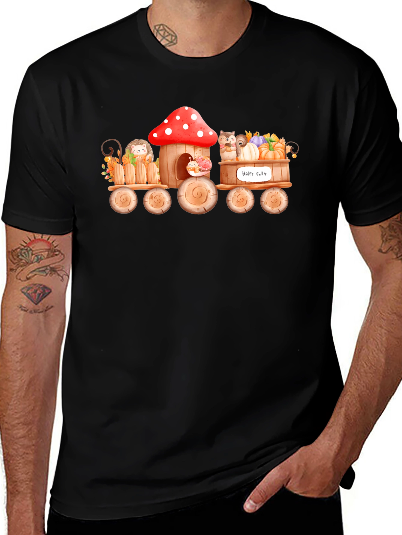 Whimsical Fall Animals Train T-Shirt
