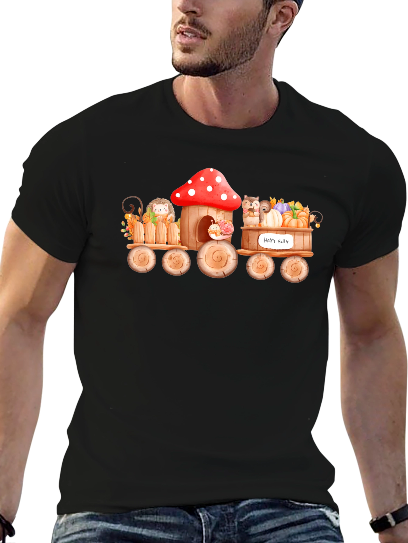 Whimsical Fall Animals Train T-Shirt