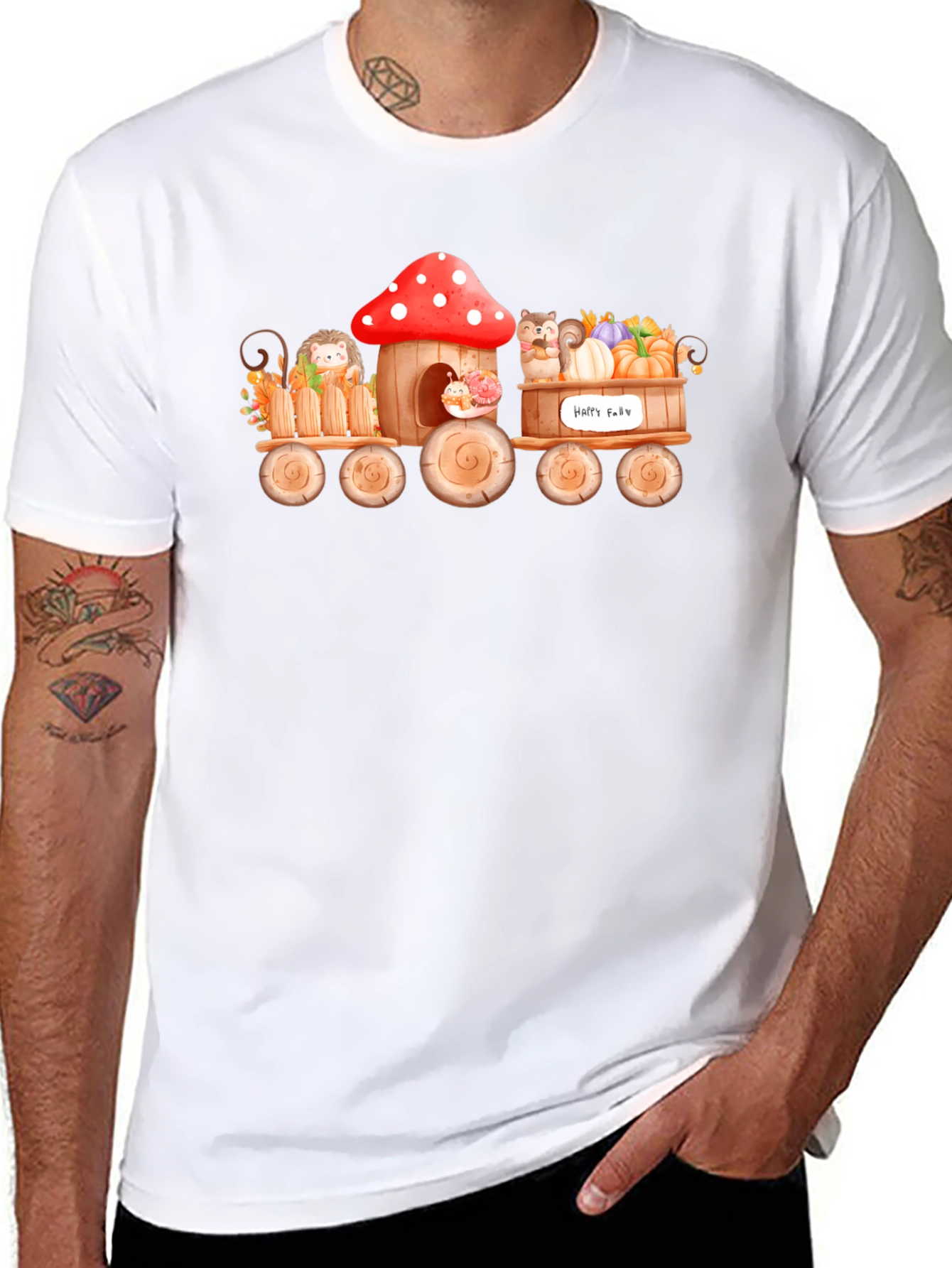 Whimsical Fall Animals Train T-Shirt