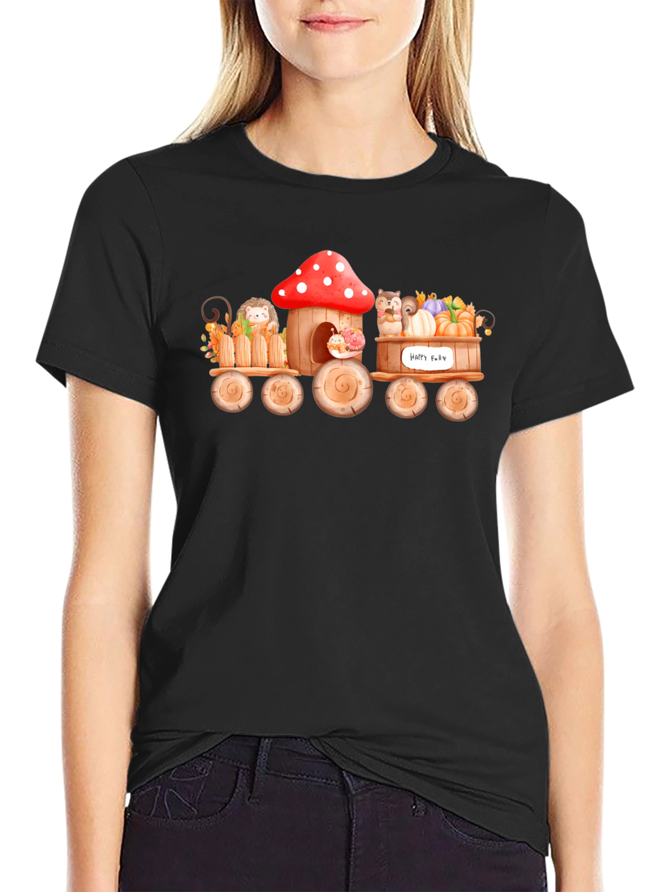 Whimsical Fall Animals Train T-Shirt