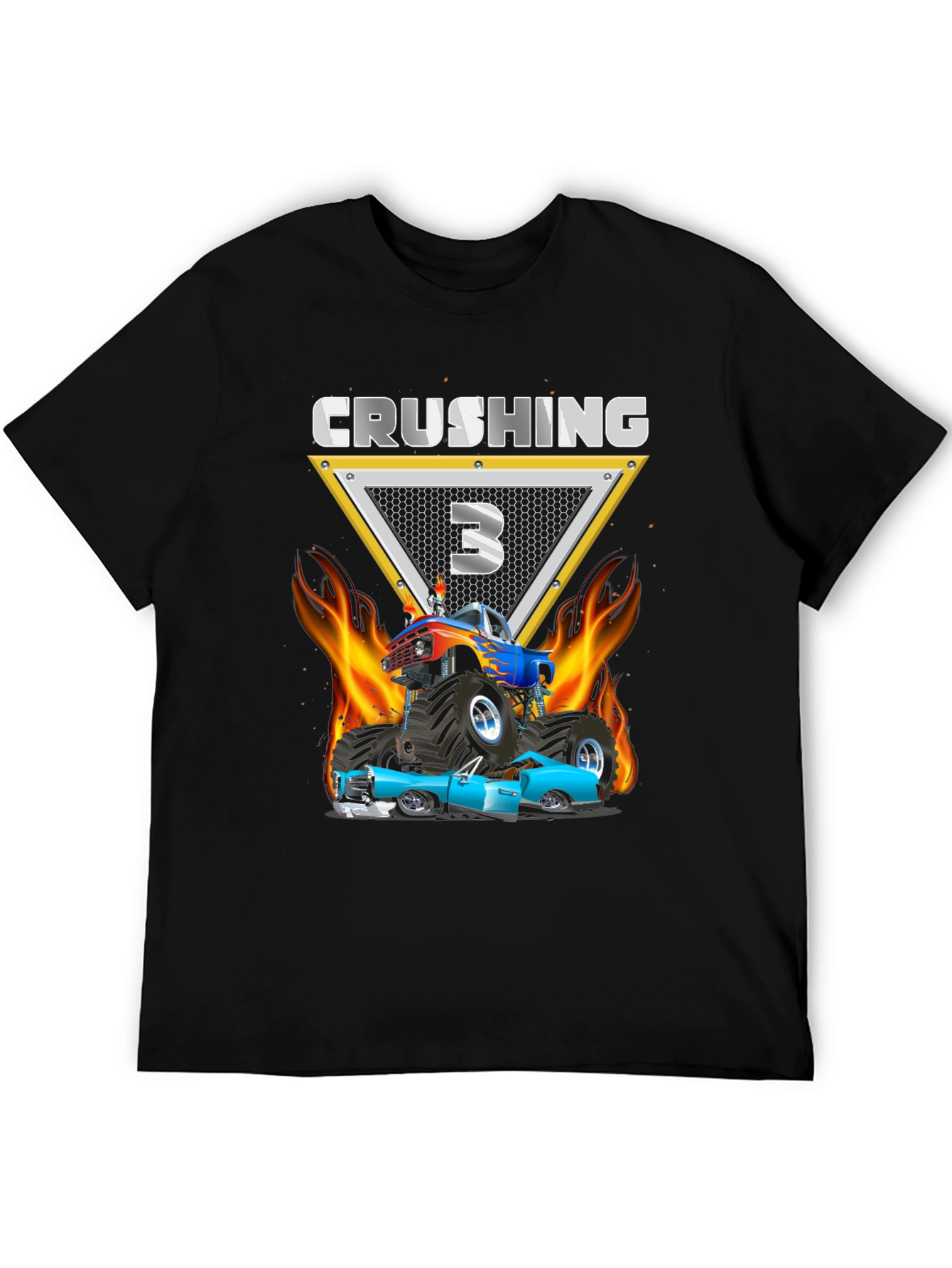 Crushing Three Monster Truck Birthday T-Shirt