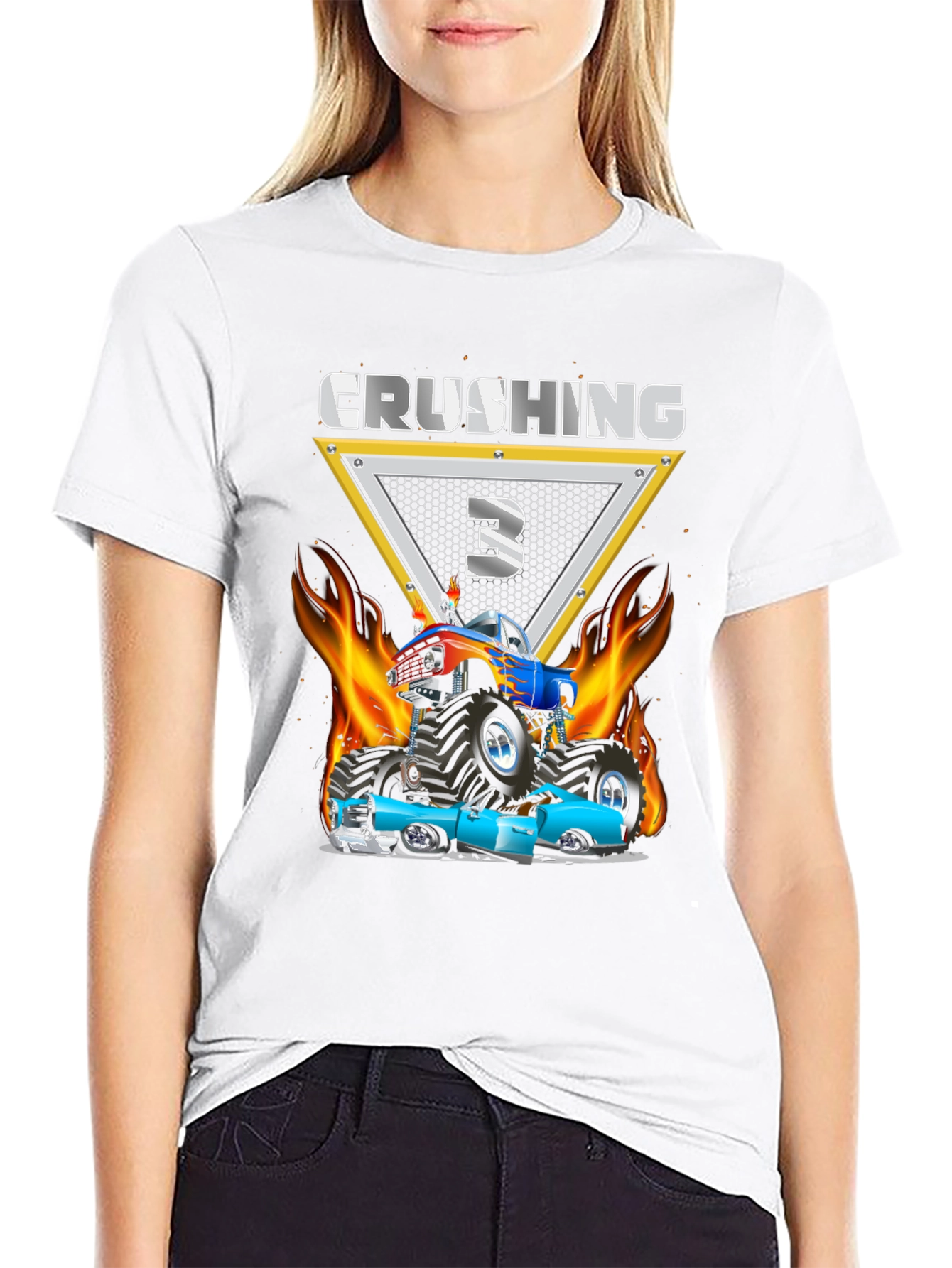Crushing Three Monster Truck Birthday T-Shirt