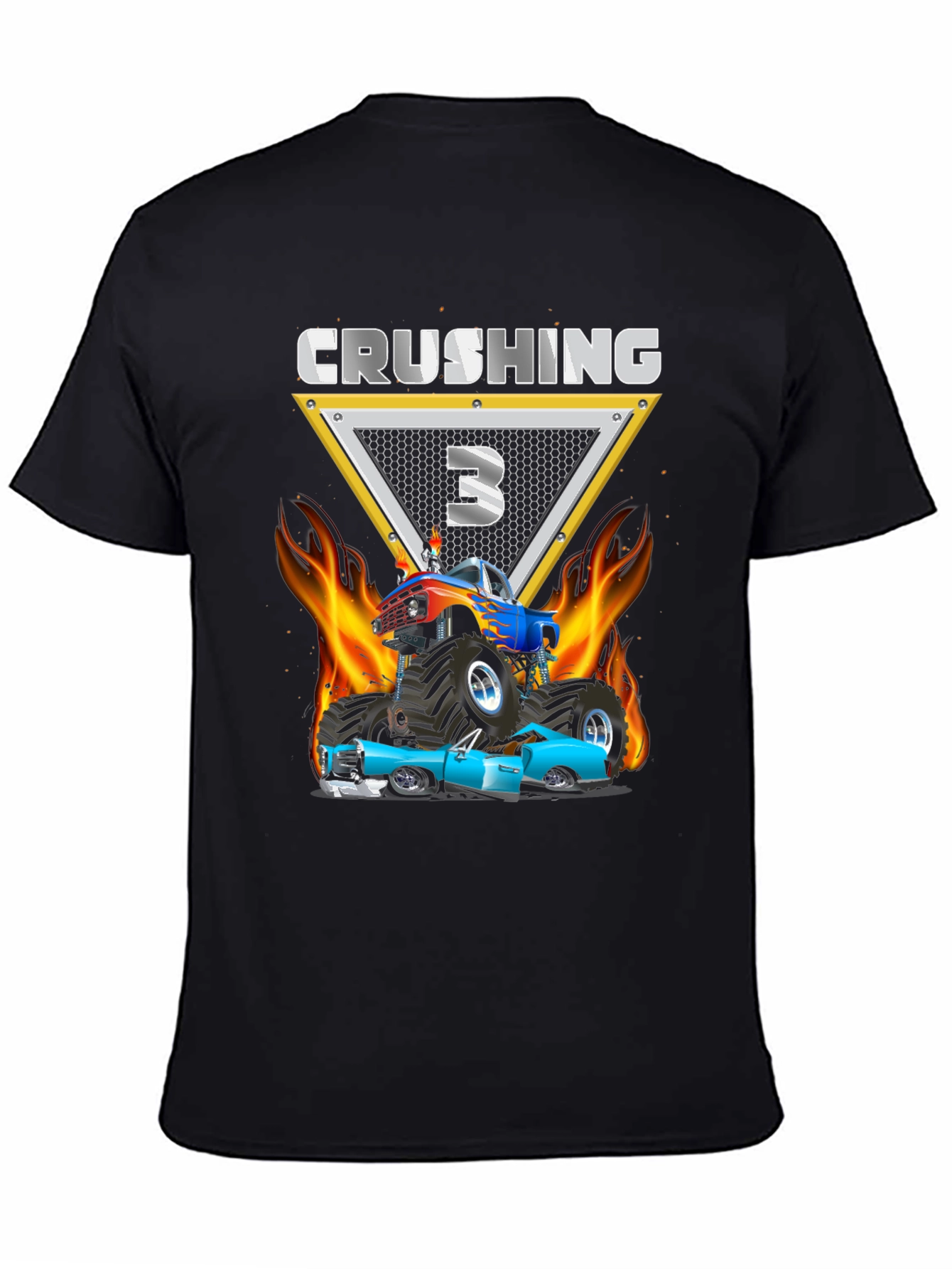 Crushing Three Monster Truck Birthday T-Shirt