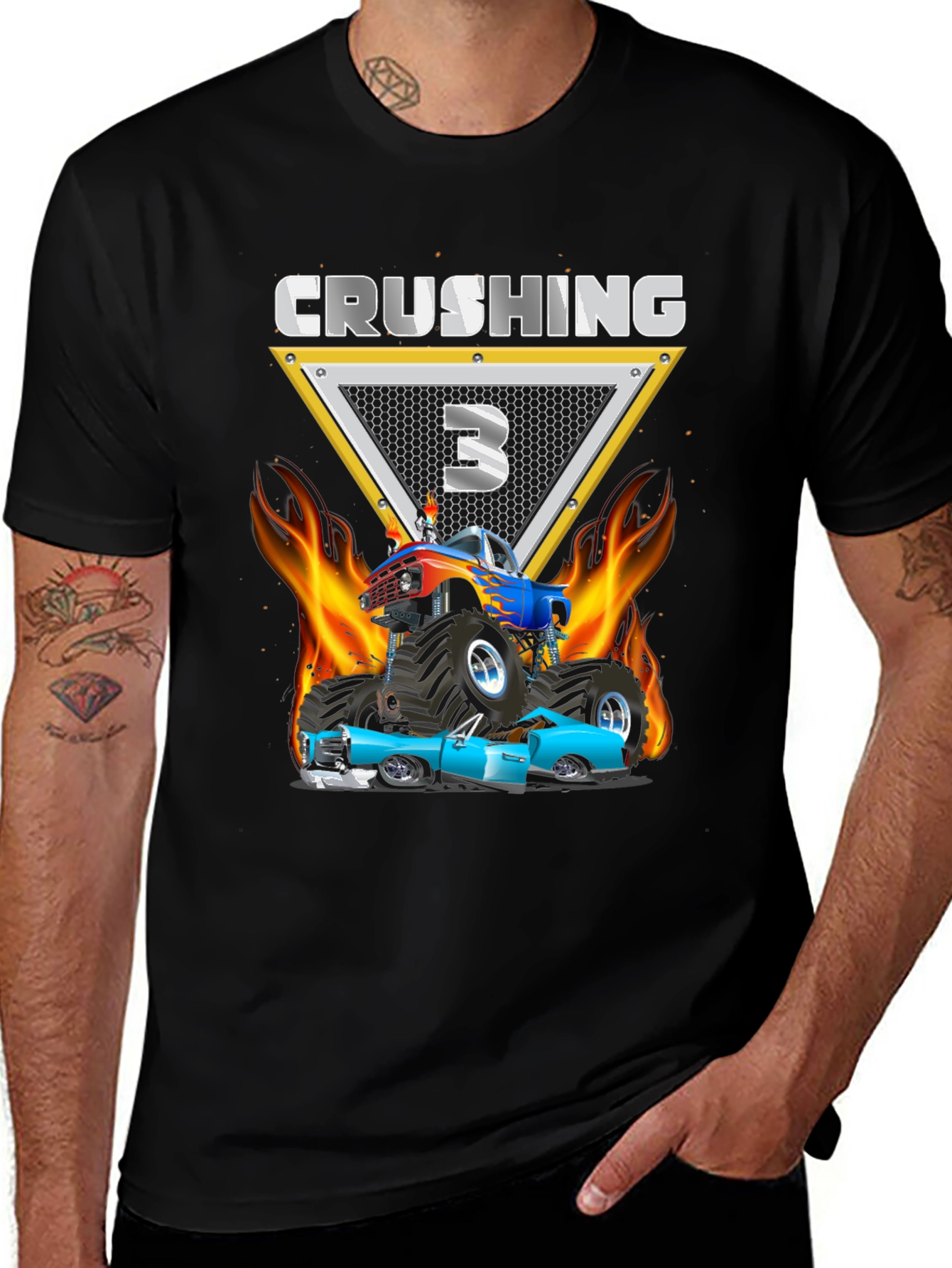 Crushing Three Monster Truck Birthday T-Shirt