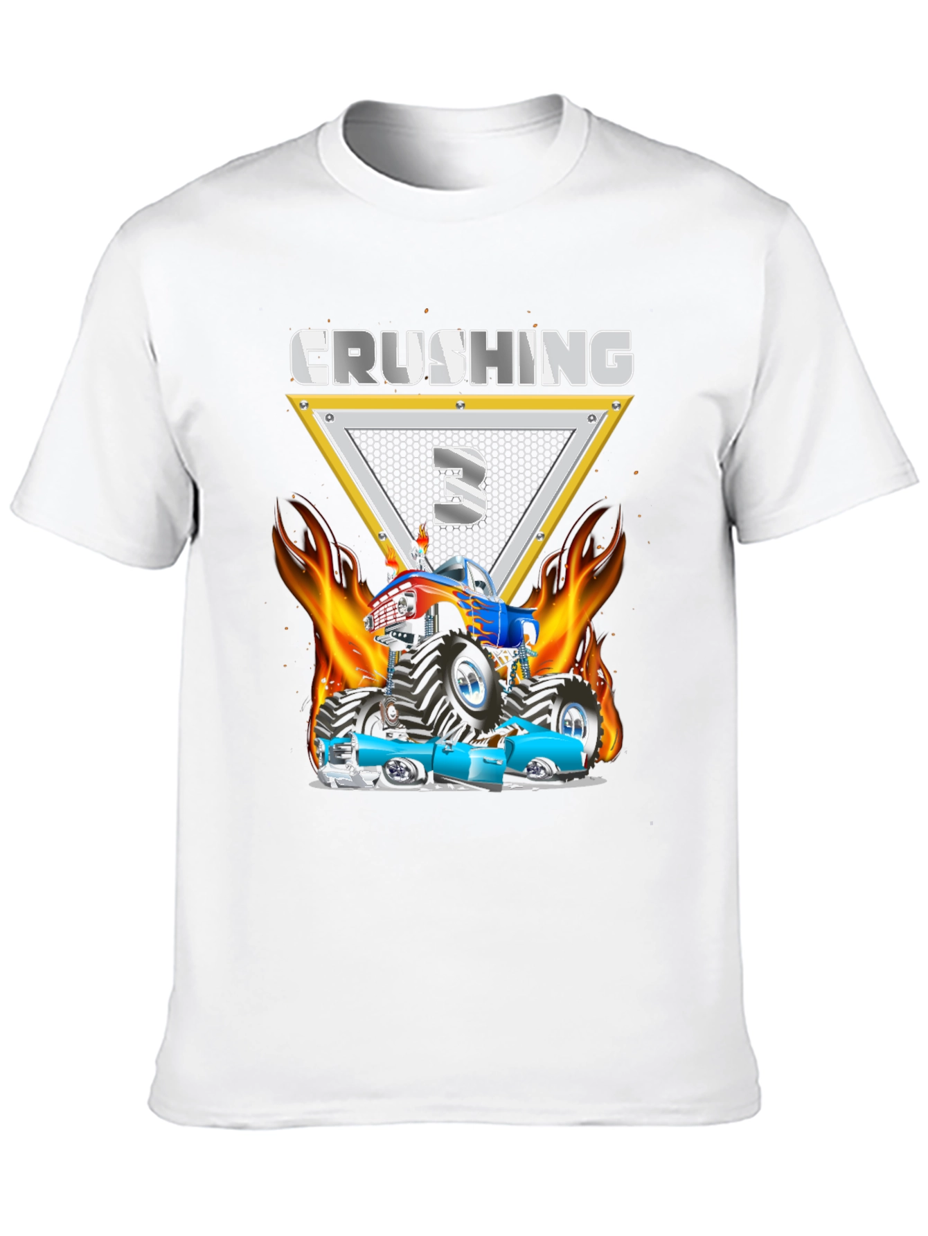 Crushing Three Monster Truck Birthday T-Shirt