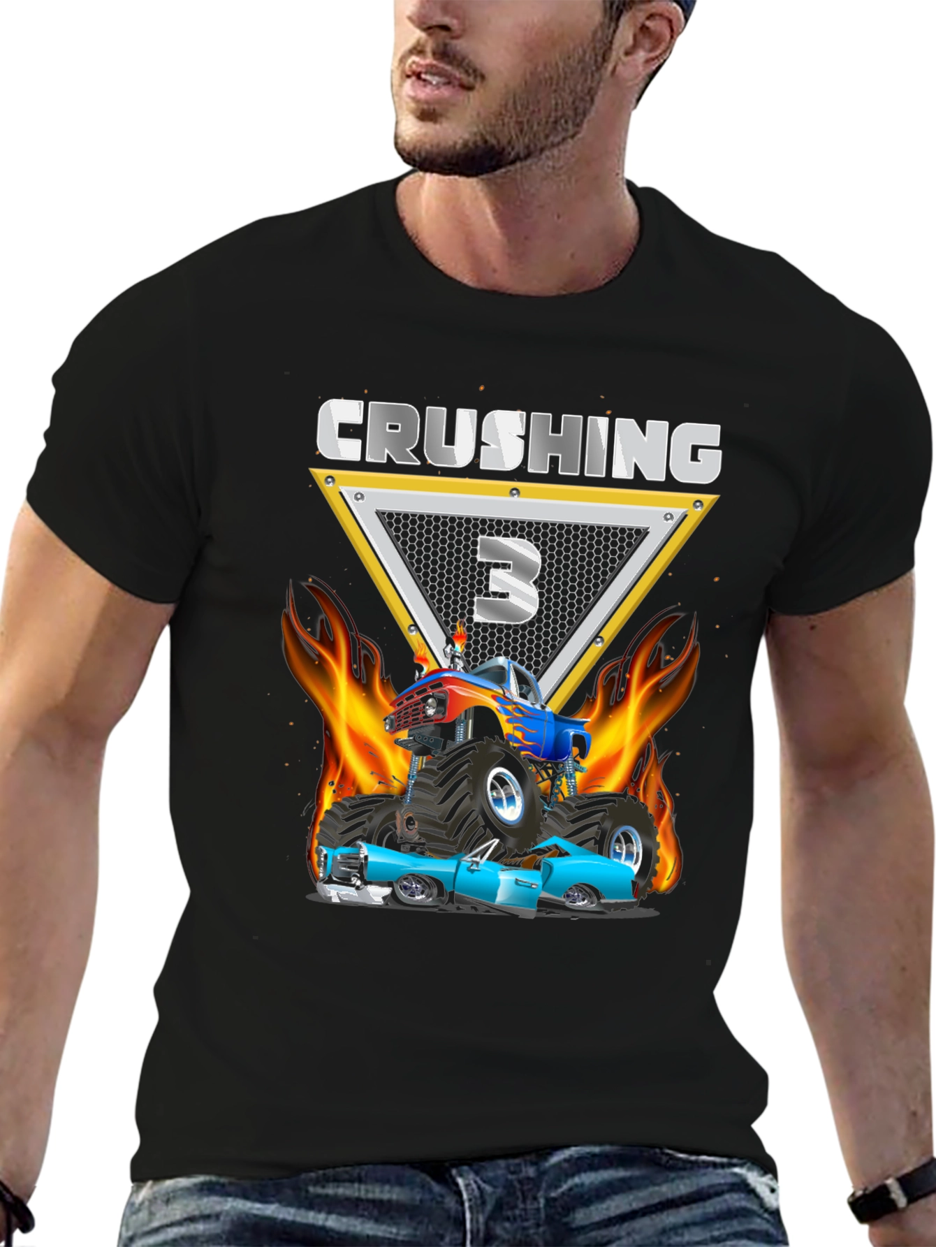 Crushing Three Monster Truck Birthday T-Shirt
