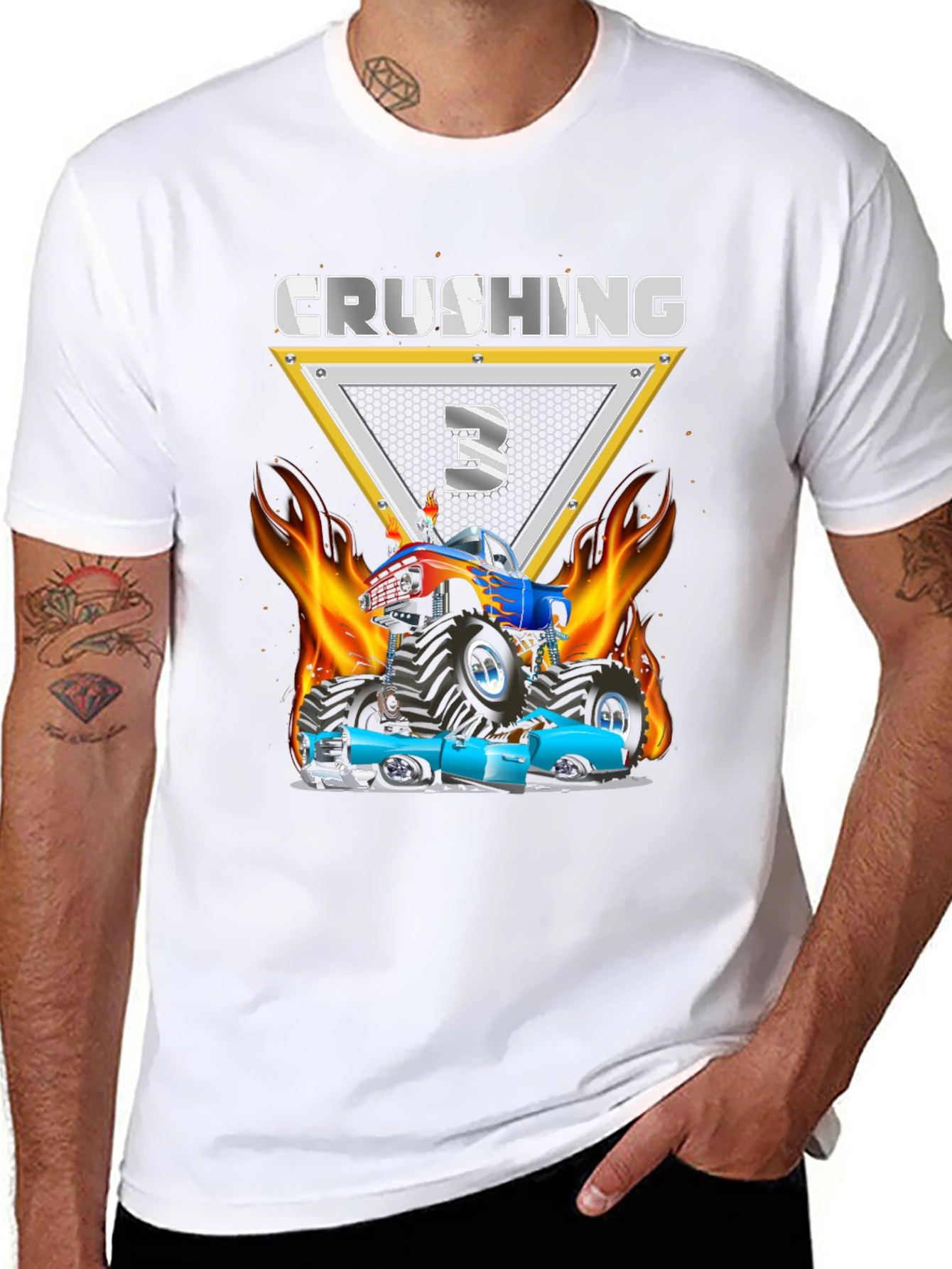 Crushing Three Monster Truck Birthday T-Shirt
