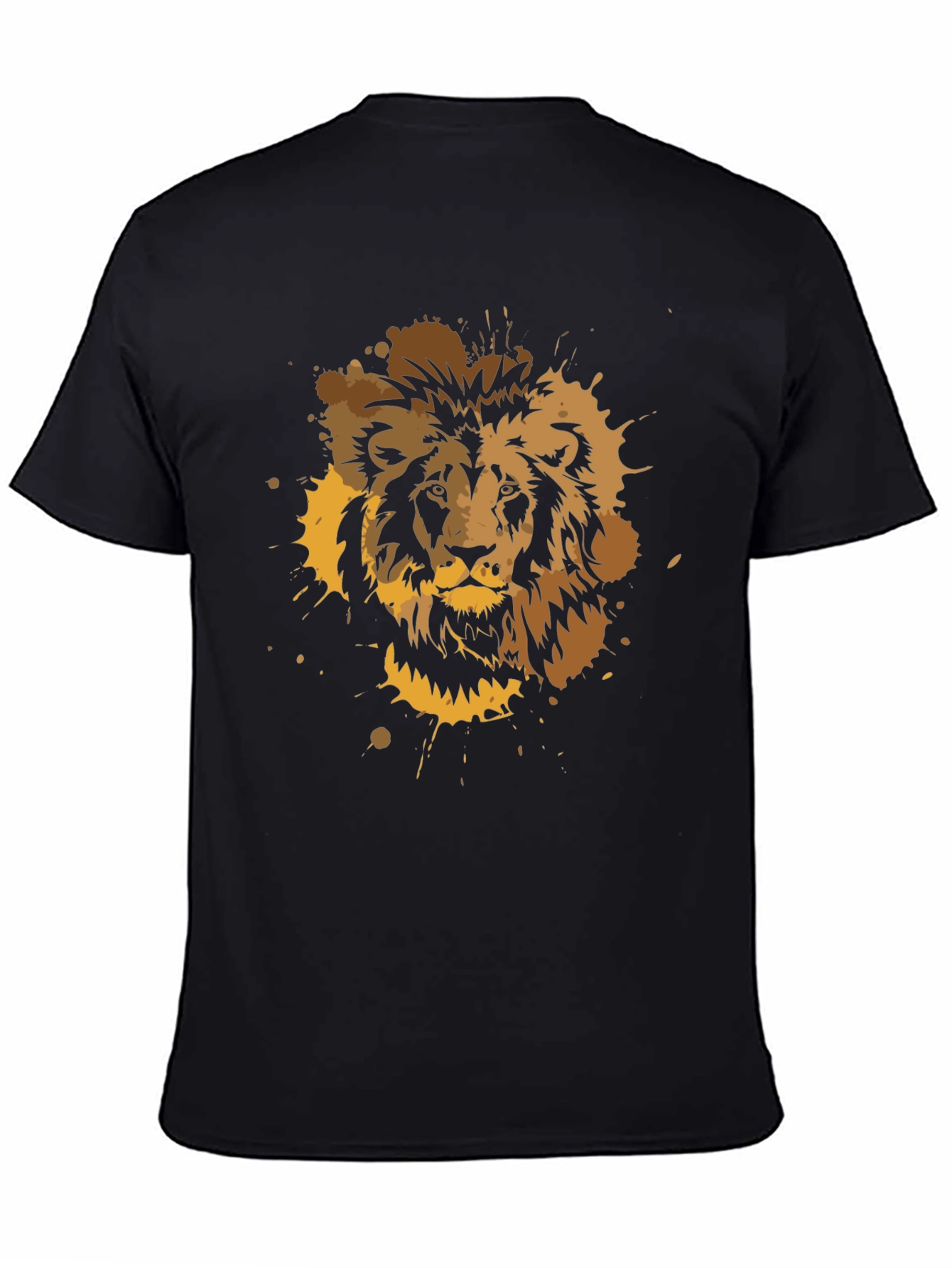 Lion Splatter Graphic Print T-Shirt - Black