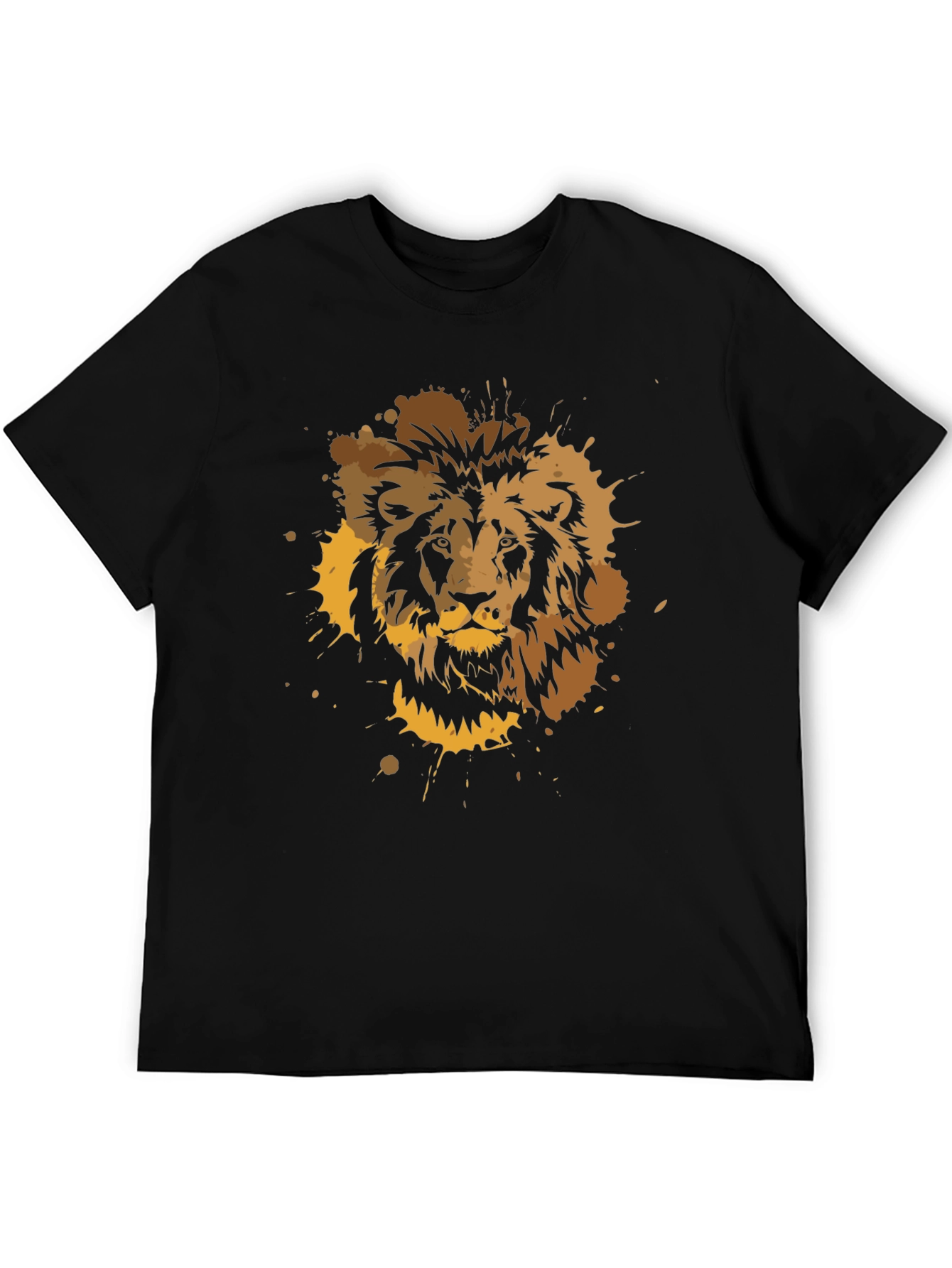 Lion Splatter Graphic Print T-Shirt - Black