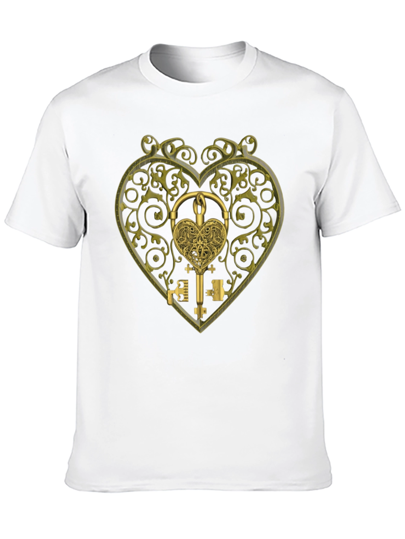 Ornate Heart Lock & Key Black Graphic Tee