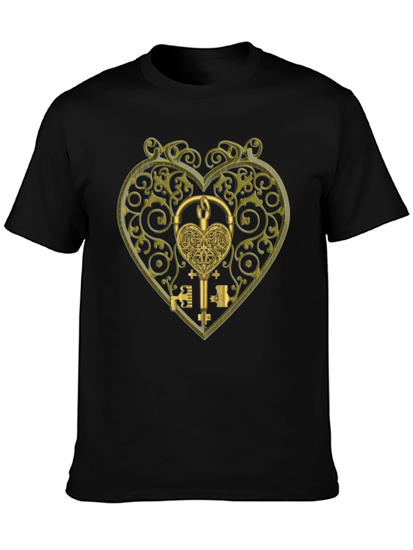 Ornate Heart Lock & Key Black Graphic Tee
