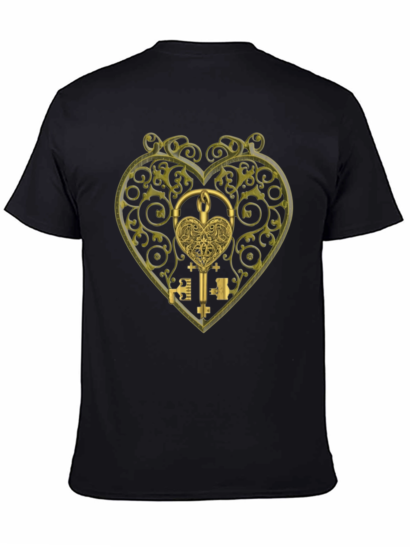 Ornate Heart Lock & Key Black Graphic Tee