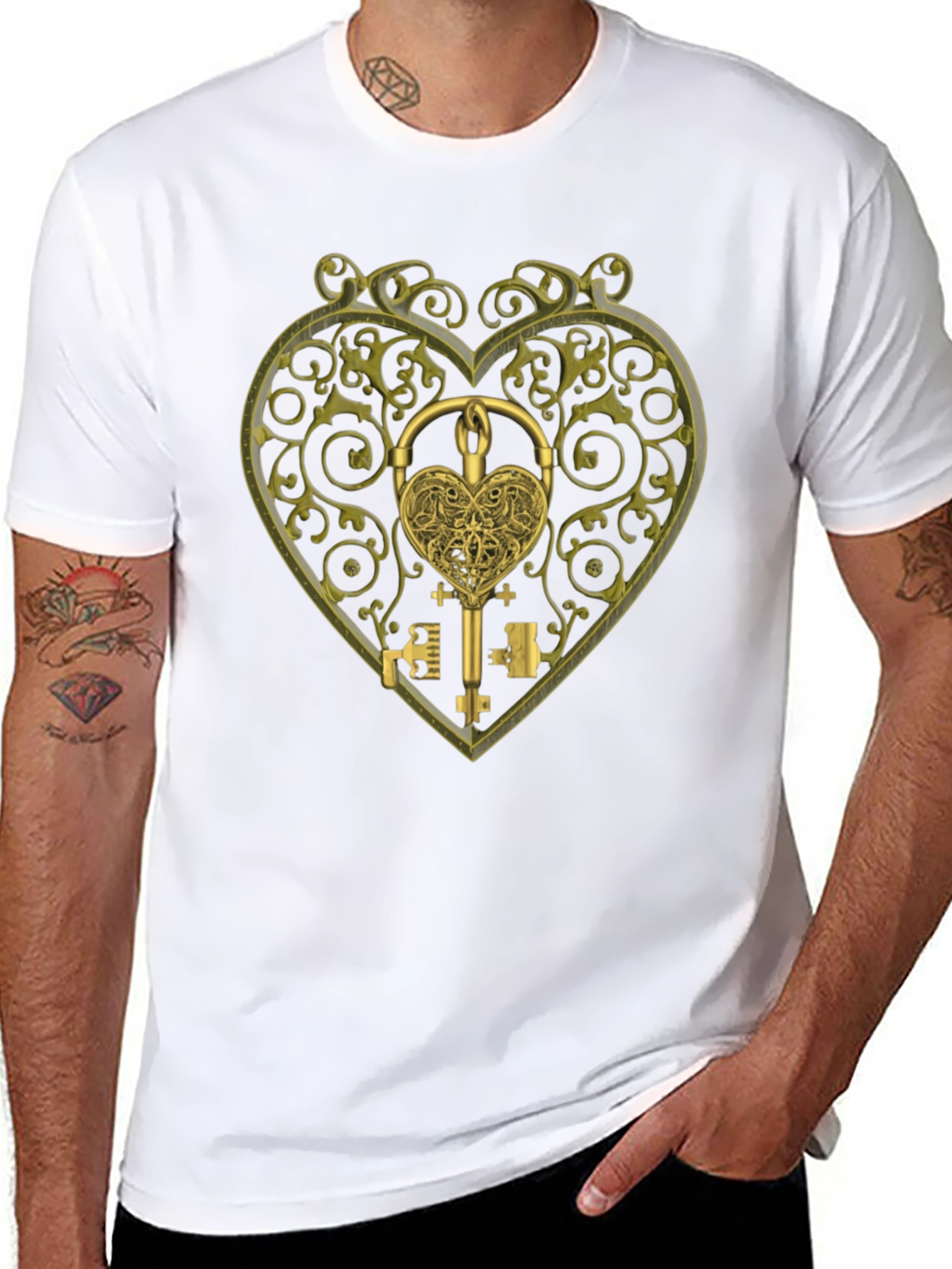 Ornate Heart Lock & Key Black Graphic Tee