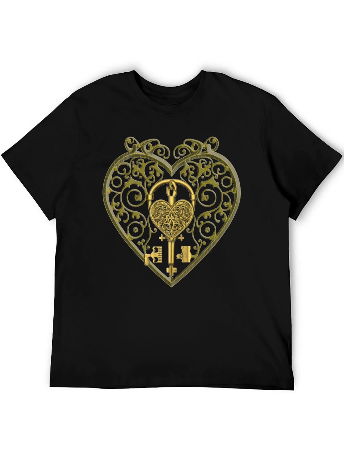 Ornate Heart Lock & Key Black Graphic Tee