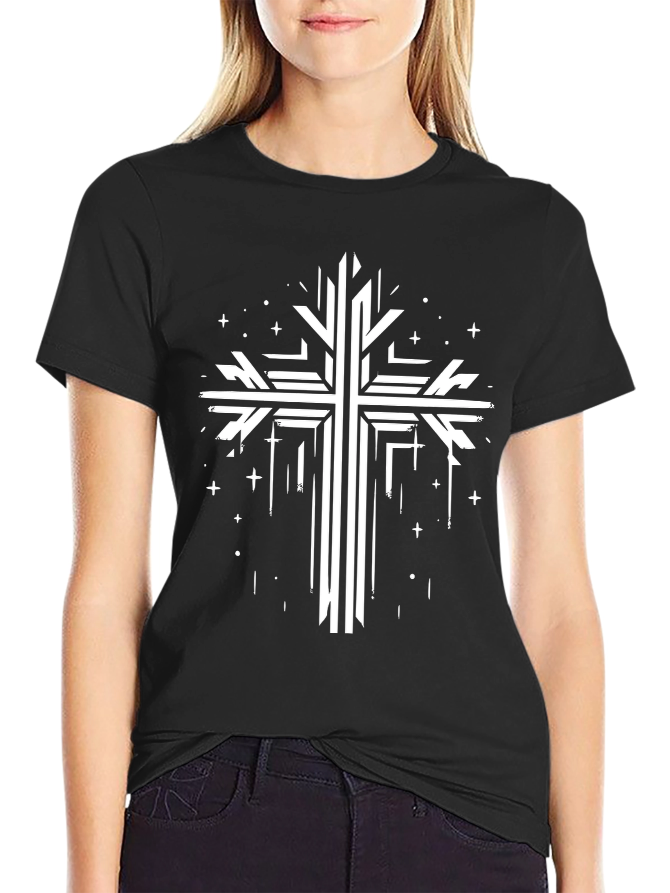 Modern Christian Cross Graphic Black T-Shirt