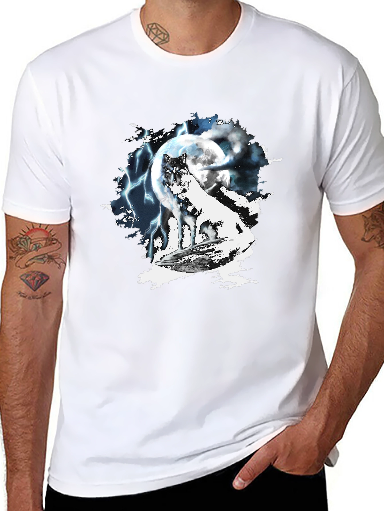 Wolf Moon Lightning Graphic T-Shirt