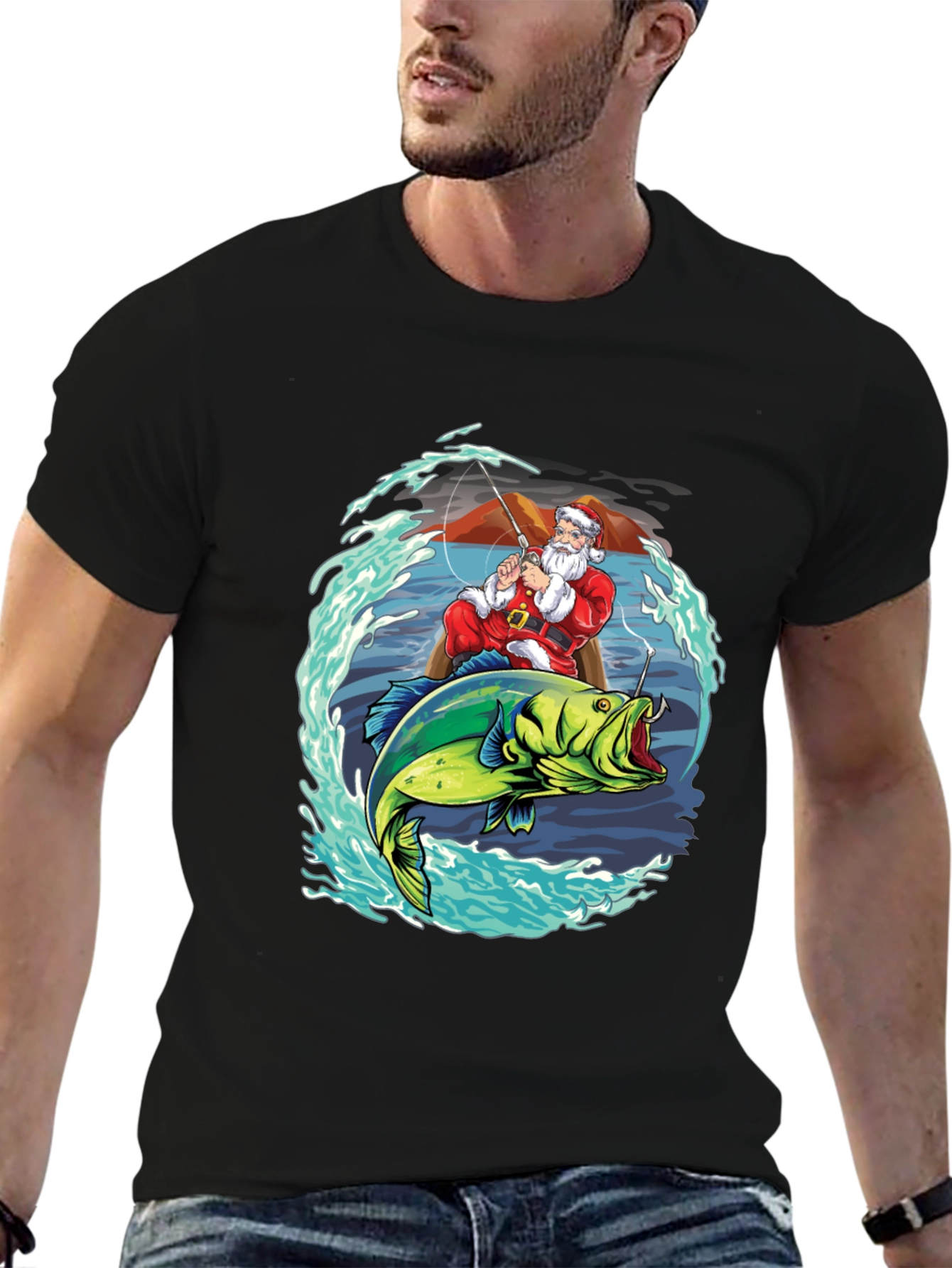 Santa Fishing T-Shirt - Holiday Catch