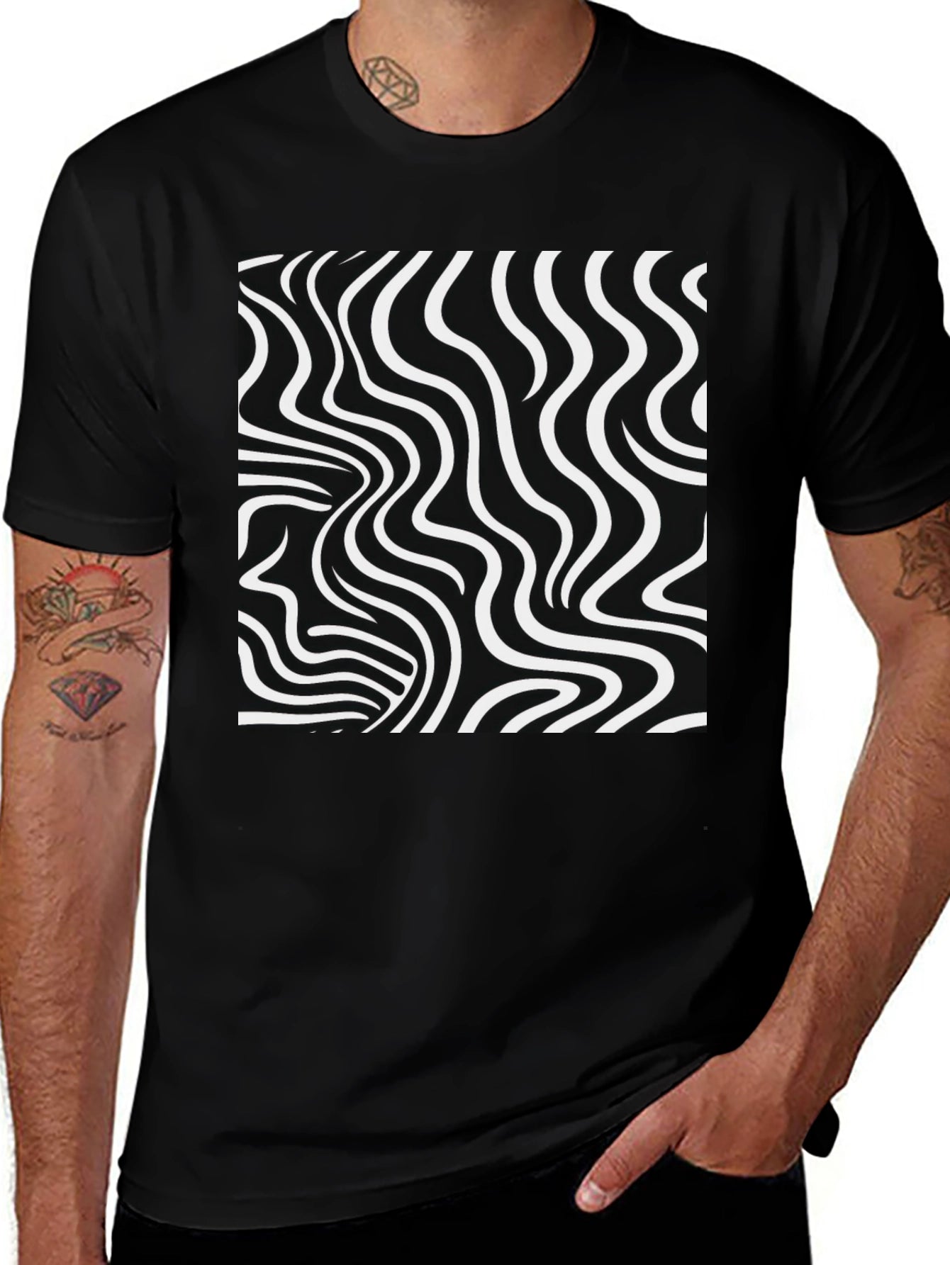 Optical Illusion Tee - Black & White Wavy Lines