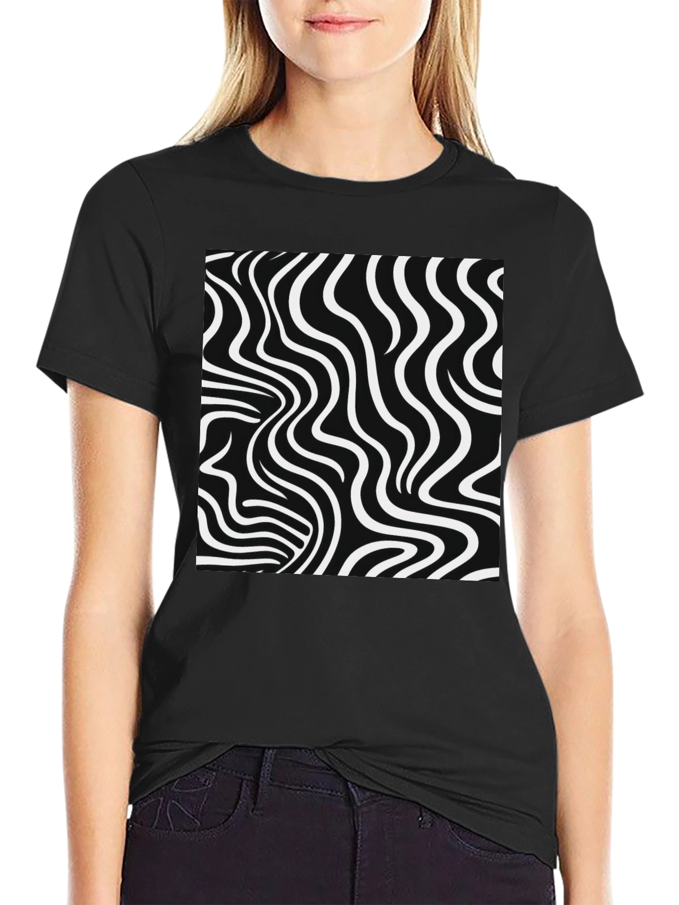 Optical Illusion Tee - Black & White Wavy Lines