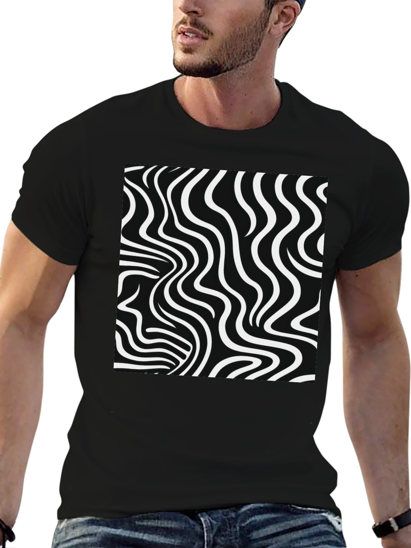 Optical Illusion Tee - Black & White Wavy Lines