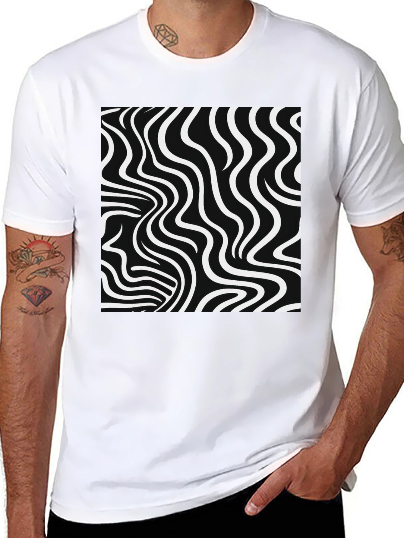 Optical Illusion Tee - Black & White Wavy Lines