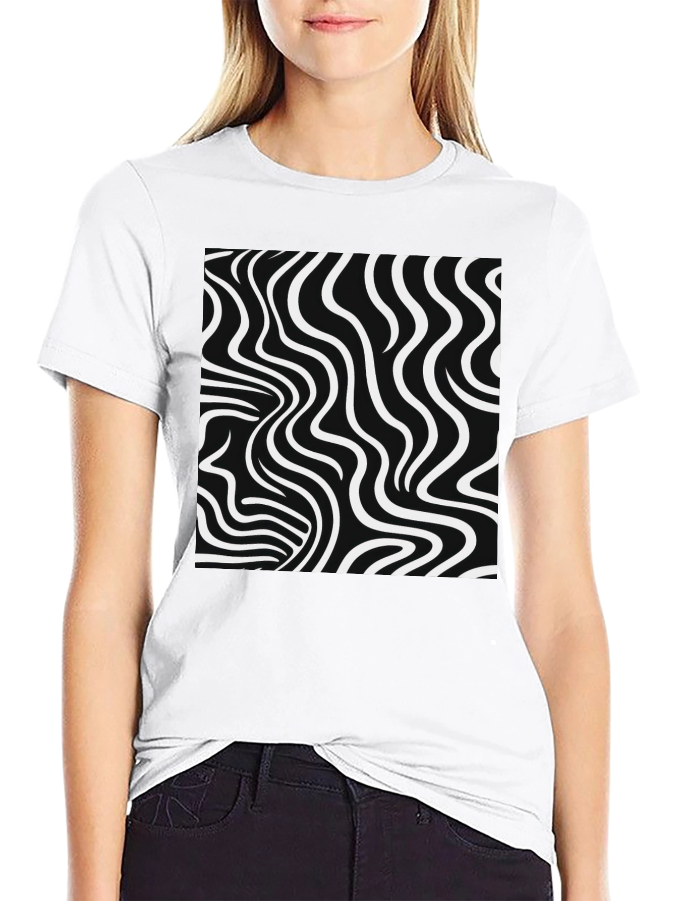 Optical Illusion Tee - Black & White Wavy Lines
