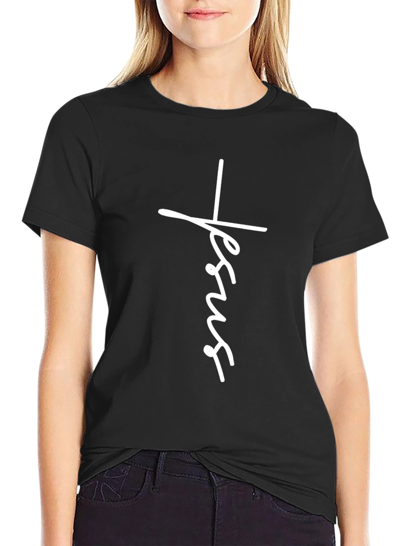 Jesus Cross Graphic Black Tee Shirt